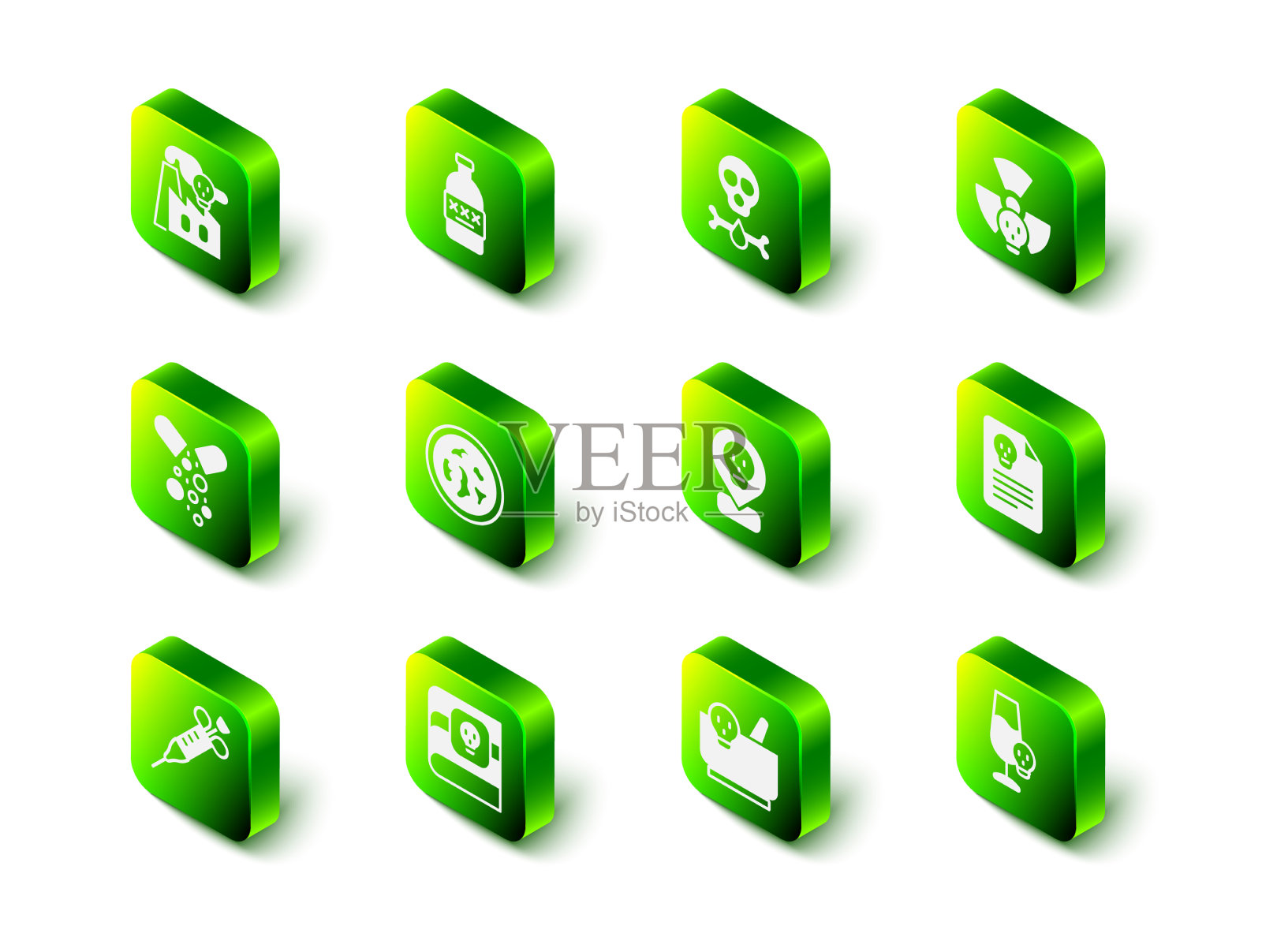 设置酒精中毒的骨头和头骨放射性图标素材