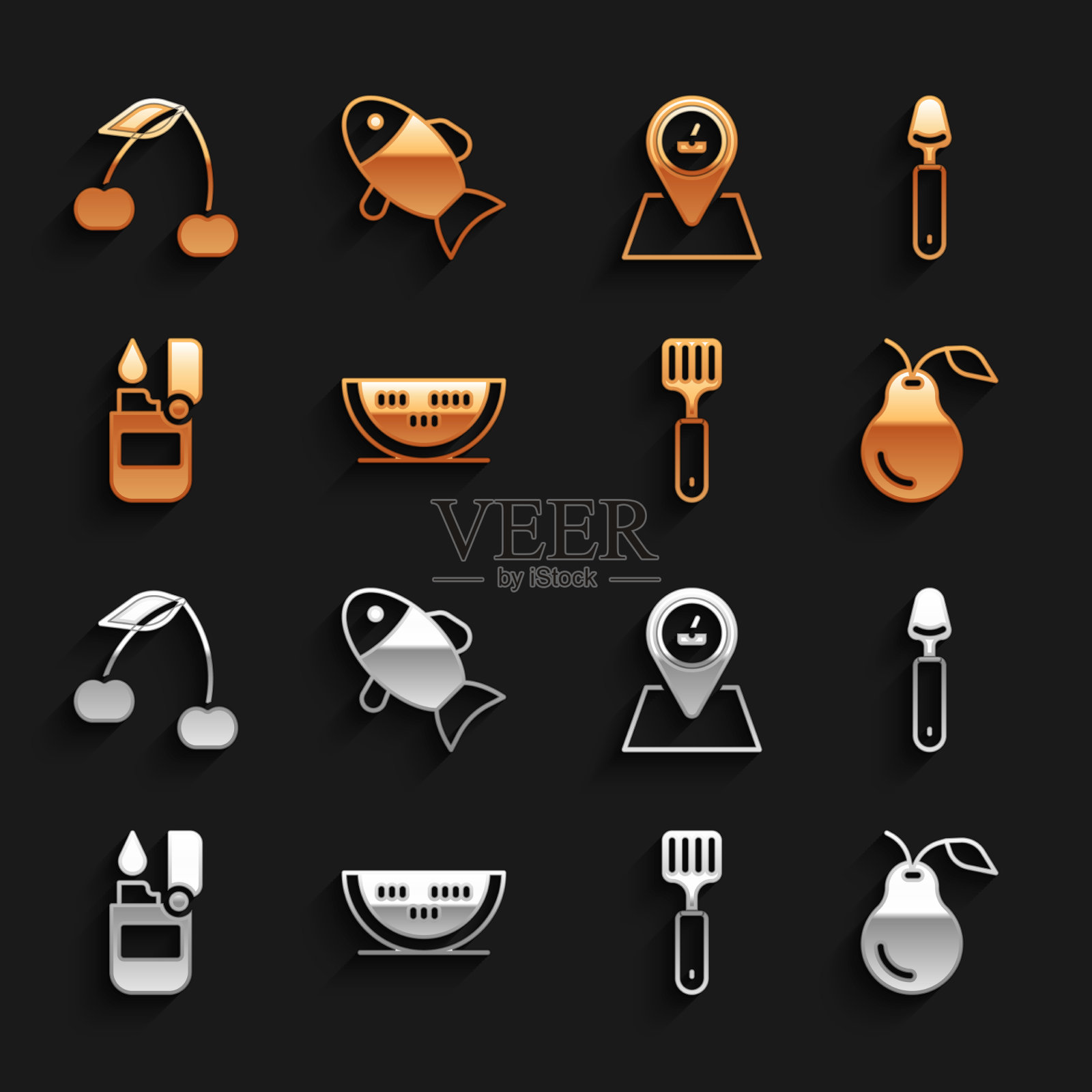 设置西瓜勺梨抹刀打火机图标素材