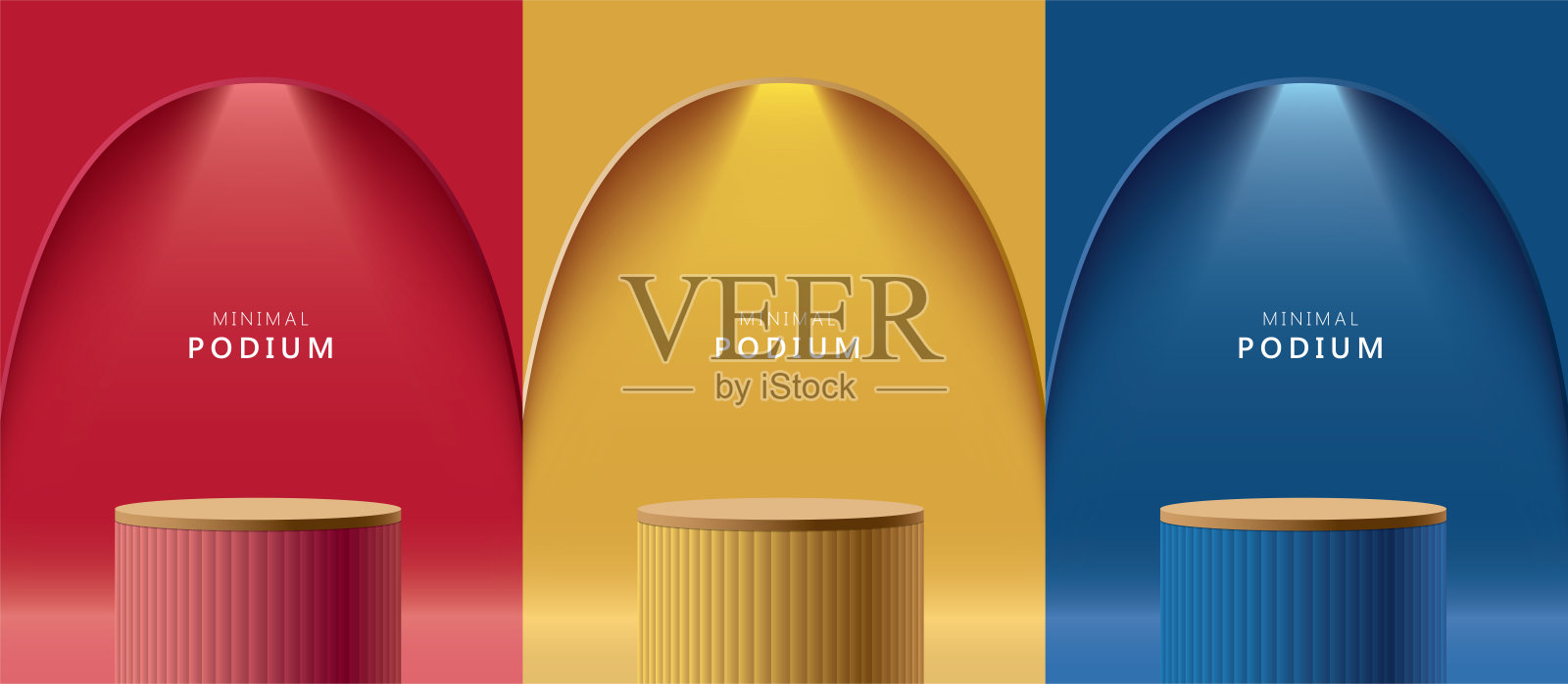 抽象的三维空间与现实的圆柱体基座站裙台插画图片素材