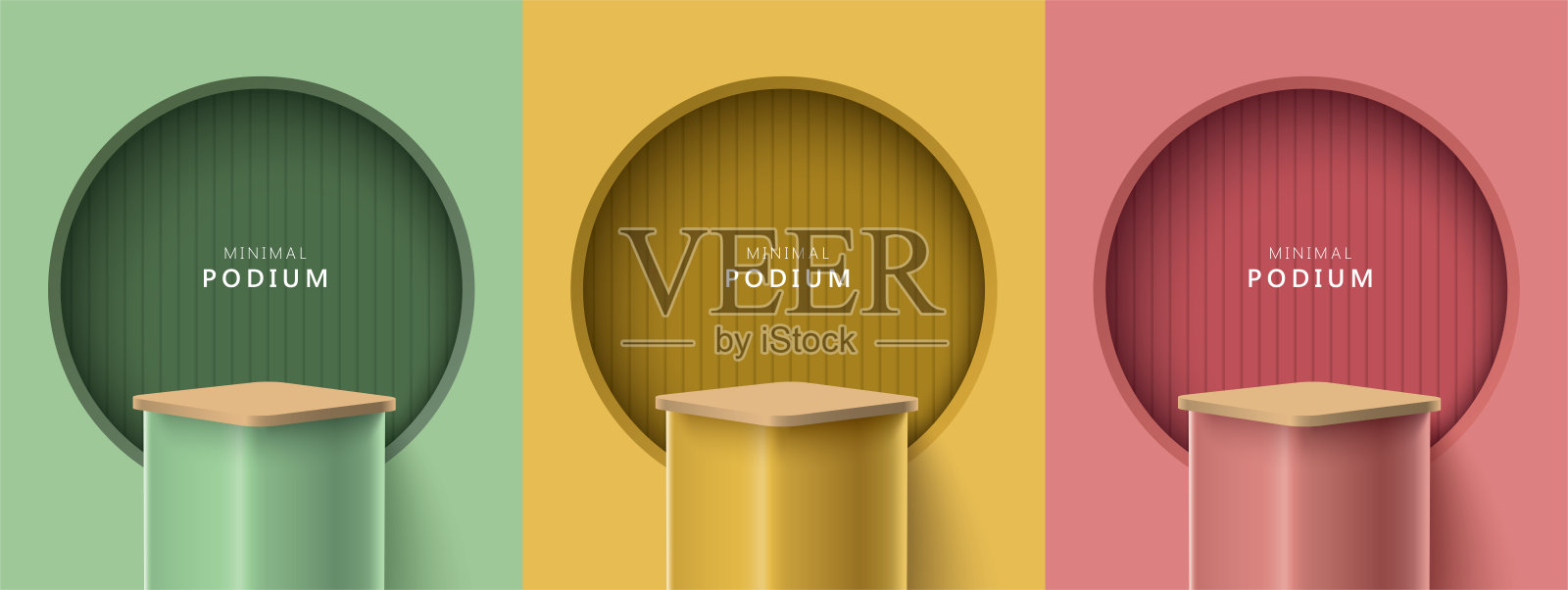 抽象的三维空间与现实的圆柱体基座站裙台插画图片素材