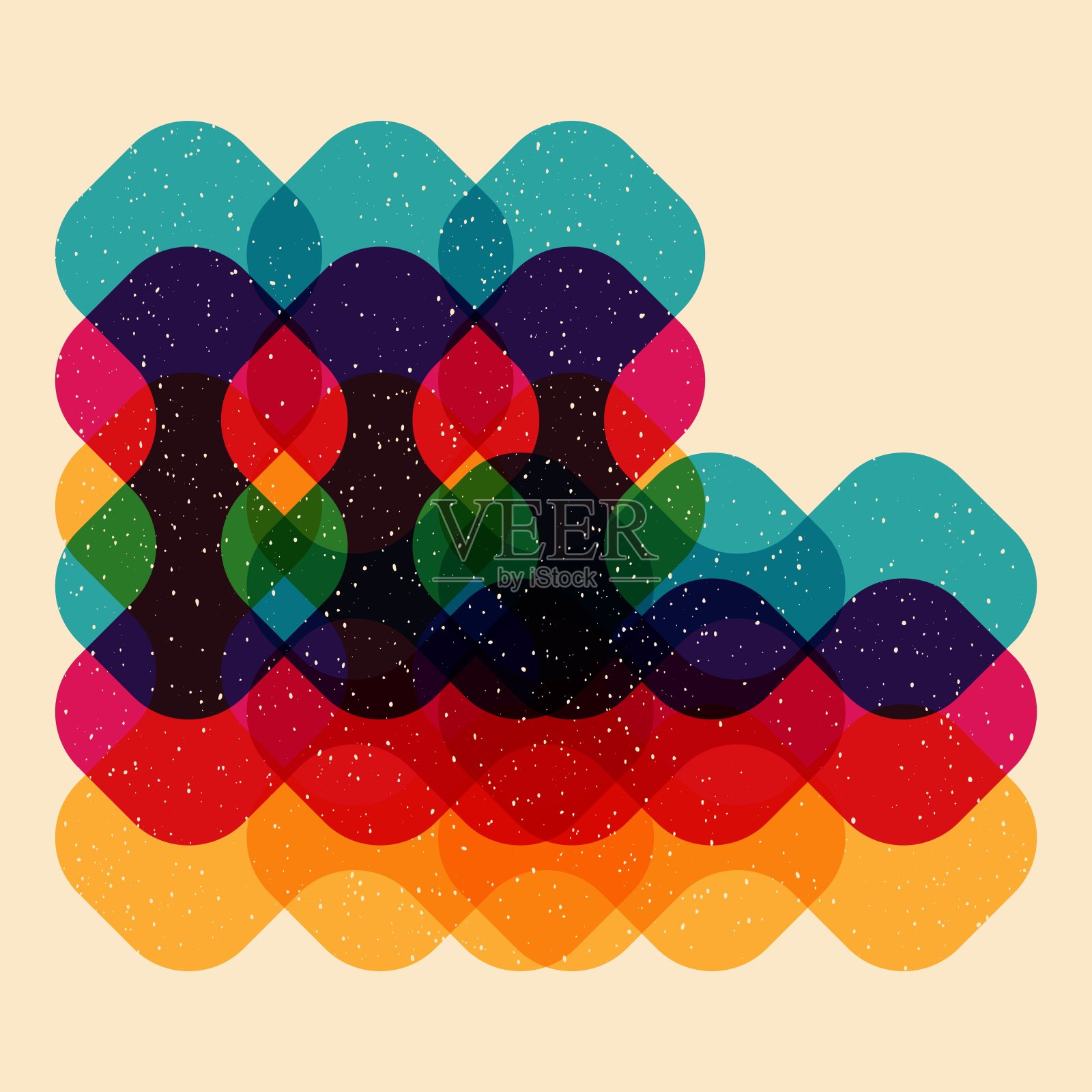 几何物体与riso印花效果。向量。用于织物、纺织品、服装、包装纸、墙纸、海报的图形元素。图形元素。适合您自己的装饰或设计插画图片素材