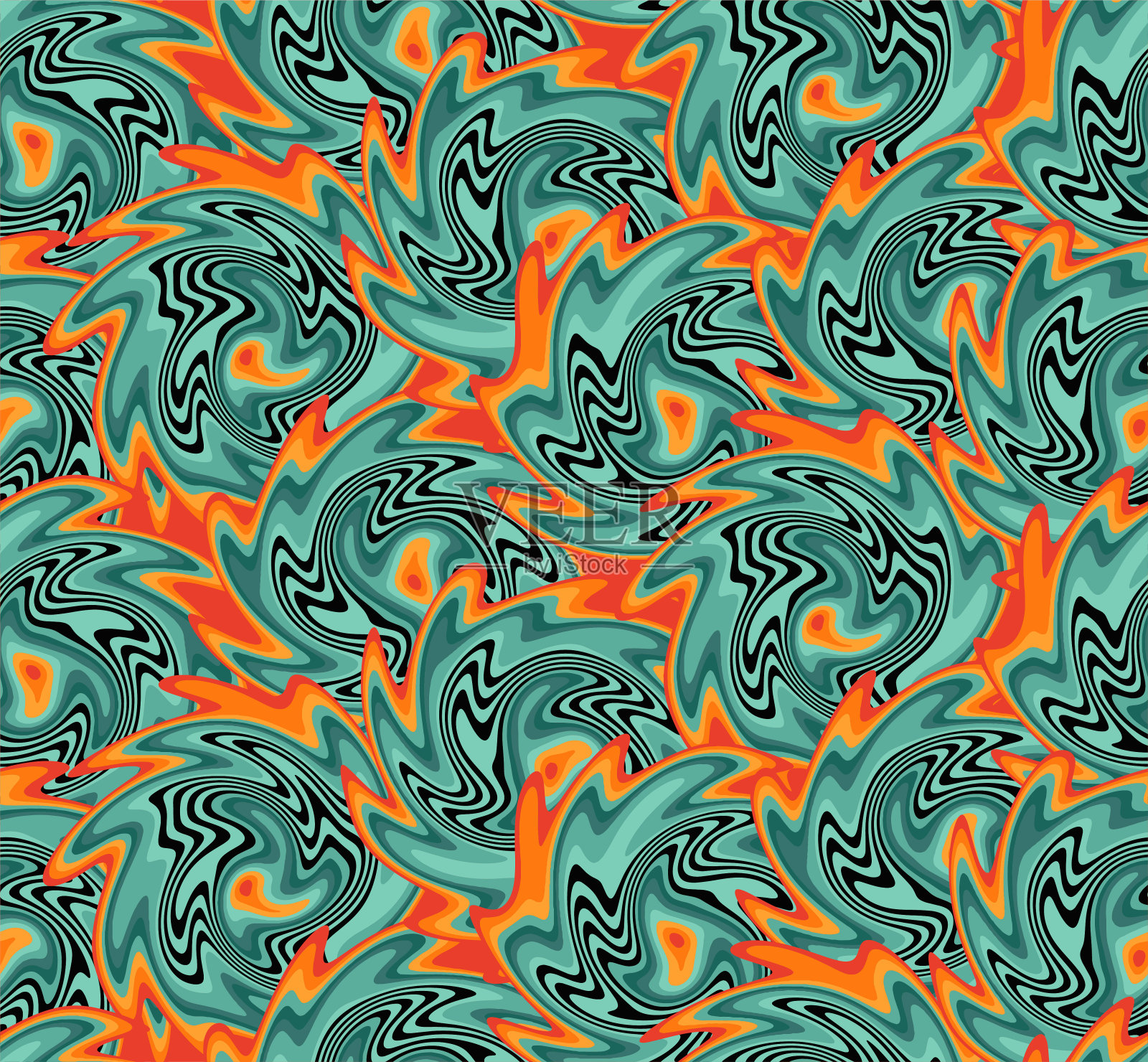 数字未来无缝图案。现代工艺设计，液体形状和波浪线。装饰背景网页设计，包装纸，织物印刷和卡片。插画图片素材