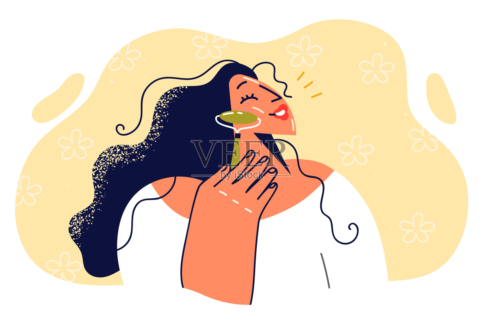 迷人的拉丁美洲女人，长头发，闭上眼睛，斜着头，梦想着未来插画图片素材