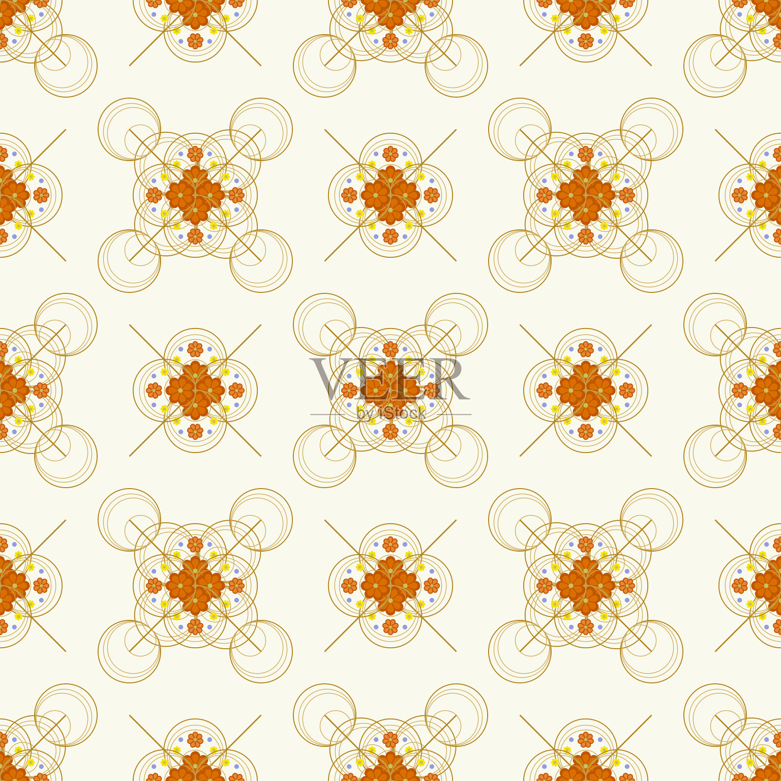 美丽的花束在一个圆圈无缝图案插画图片素材