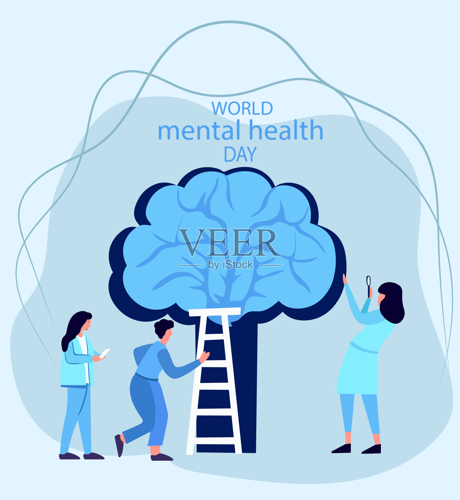 精神卫生宣传日是一项全球性活动，旨在了解和减少围绕精神卫生的污名。精神疾病会对一个人的感情、思想和行为产生深远的影响插画图片素材