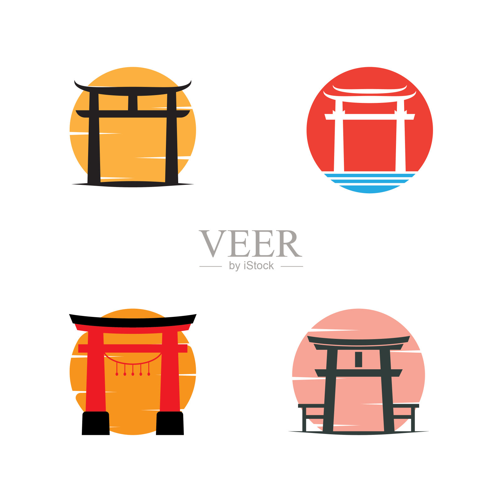 日本鸟居门标志设计矢量插图模板插画图片素材