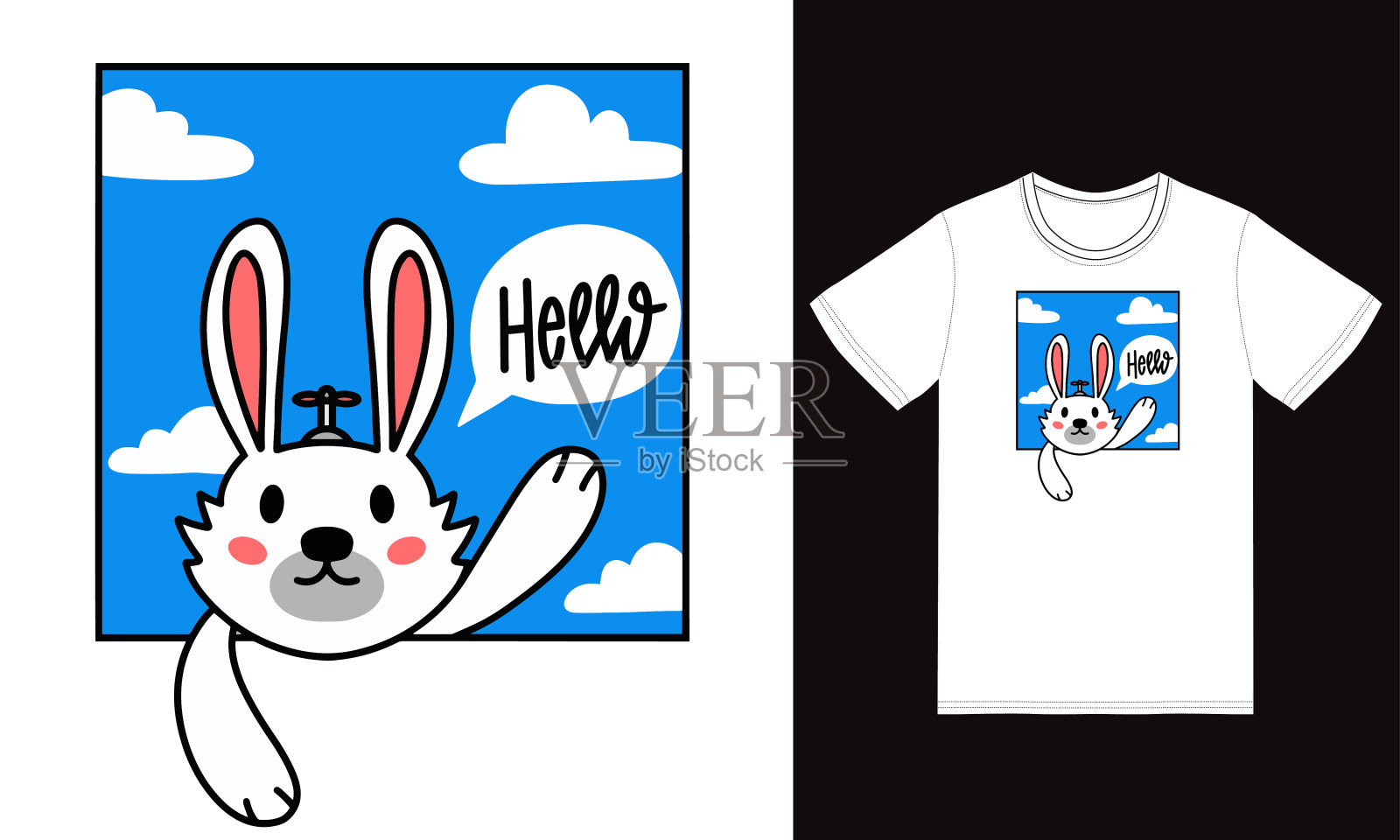 可爱的兔子插图与t恤设计溢价向量插画图片素材