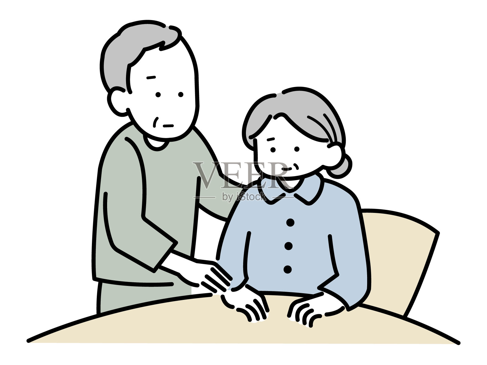 一位老年男子照顾一位老年妇女的插图。插画图片素材