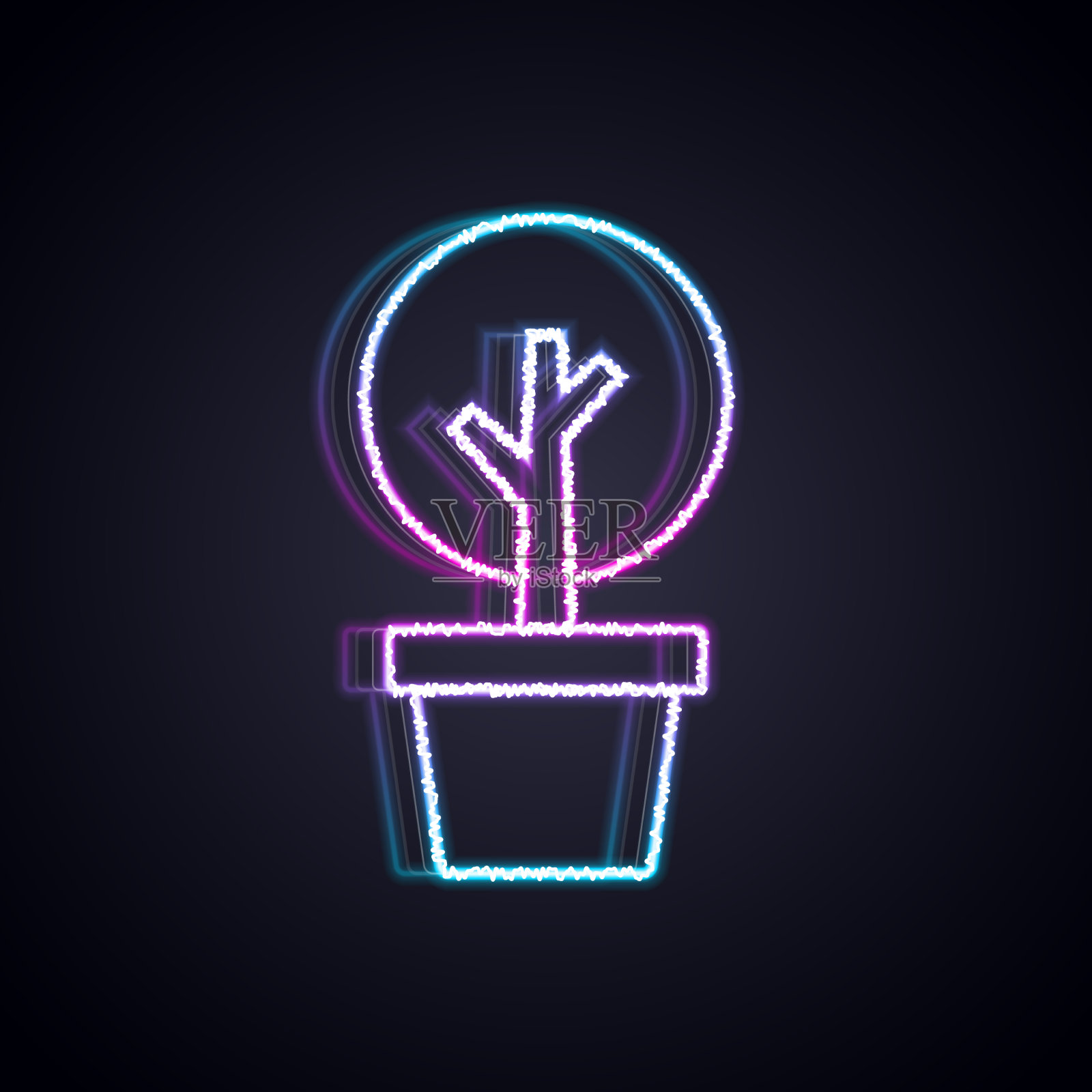 发光的霓虹线树图标孤立的黑色插画图片素材