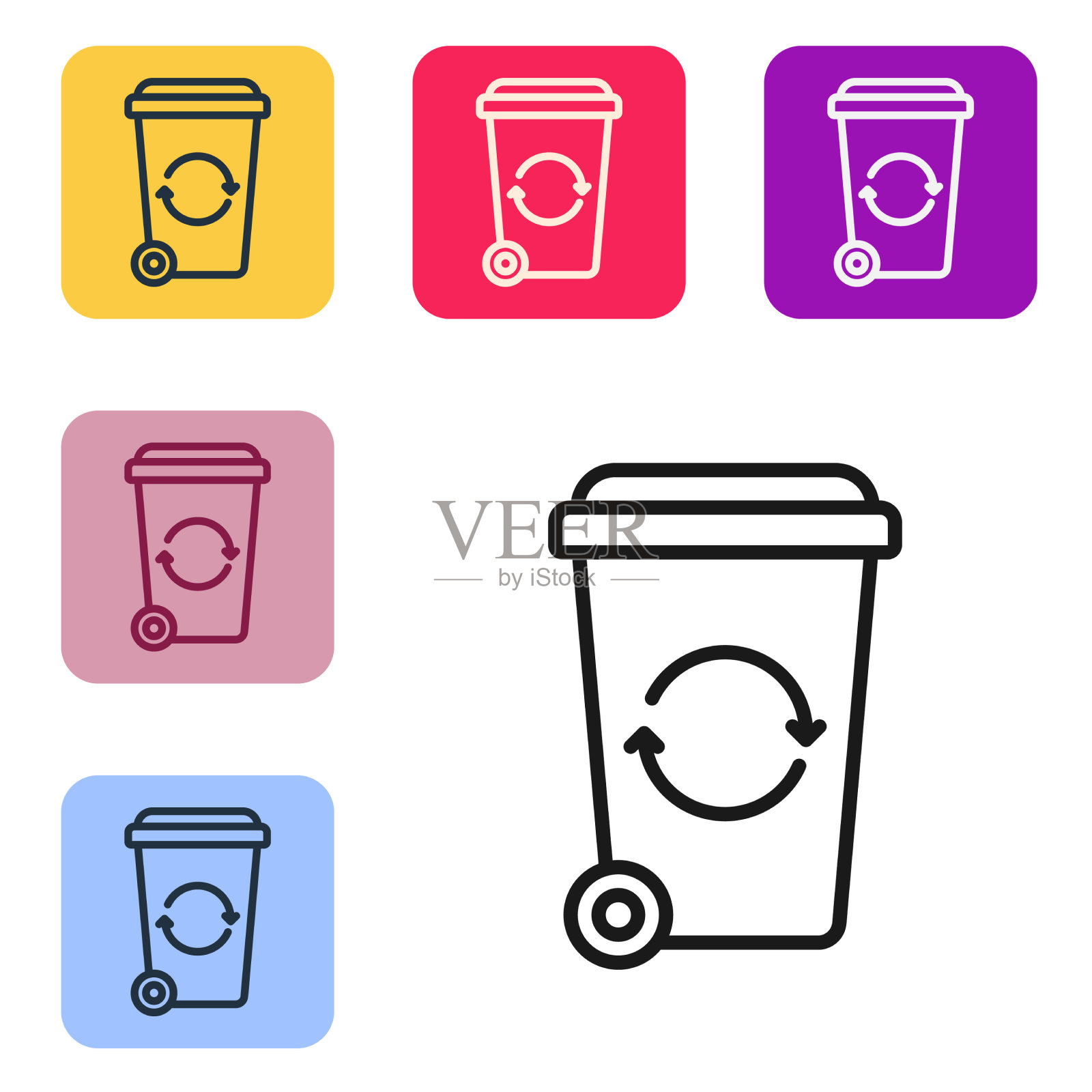 黑线回收站与回收符号图标图标素材