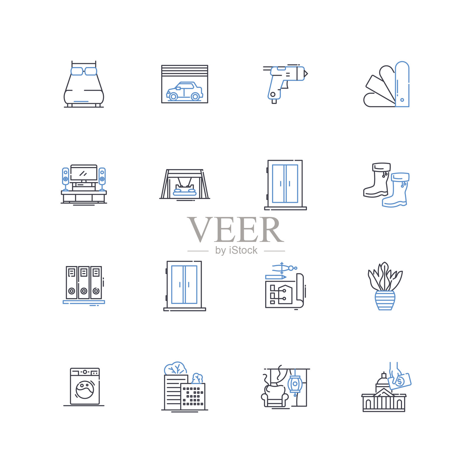 政治竞选线性图标集：选举、候选人、平台、集会、辩论、议题、投票矢量线性插图，竞选、广告、筹款大纲标志集图标素材