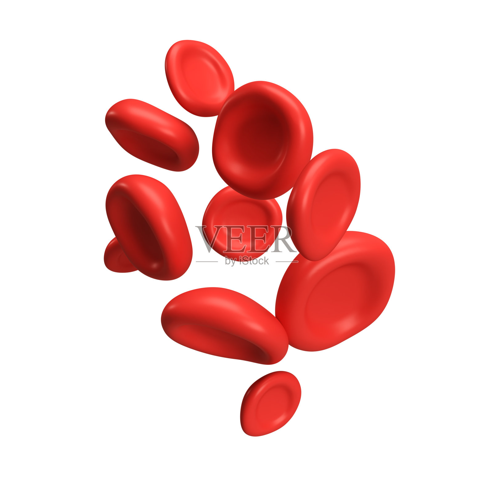 三维流动红细胞，铁，血小板，红细胞。现实医学分析插图在白色背景与剪辑路径照片摄影图片
