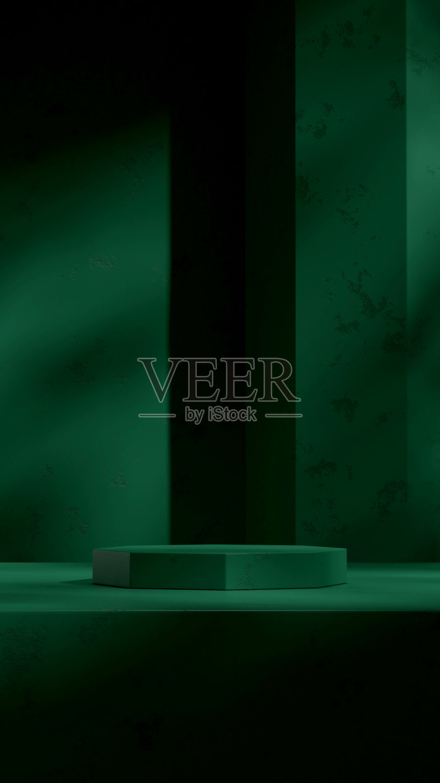 深绿色八角形平台3d渲染场景模板纹理绿色墙在肖像照片摄影图片