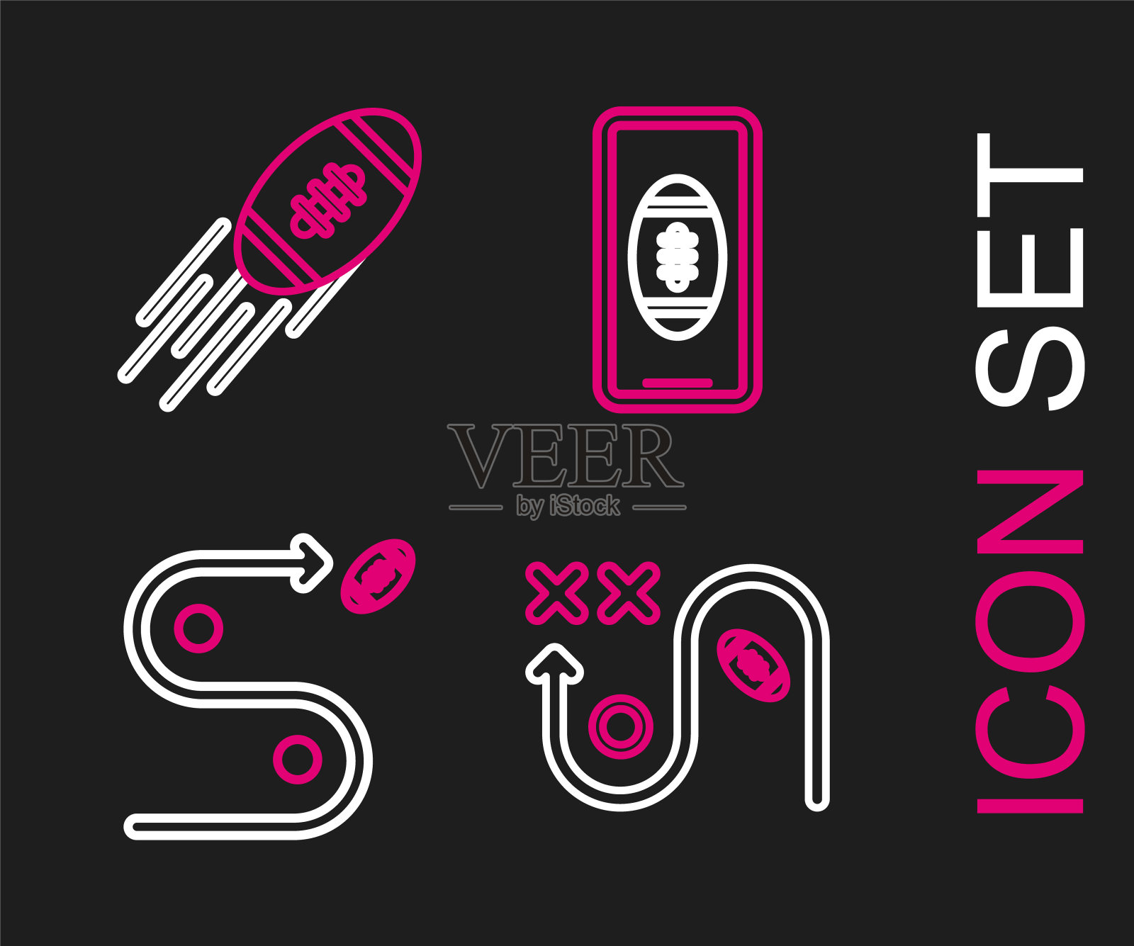 设定路线规划策略概念，智能手机与美式橄榄球屏幕和美式橄榄球图标。向量图标素材