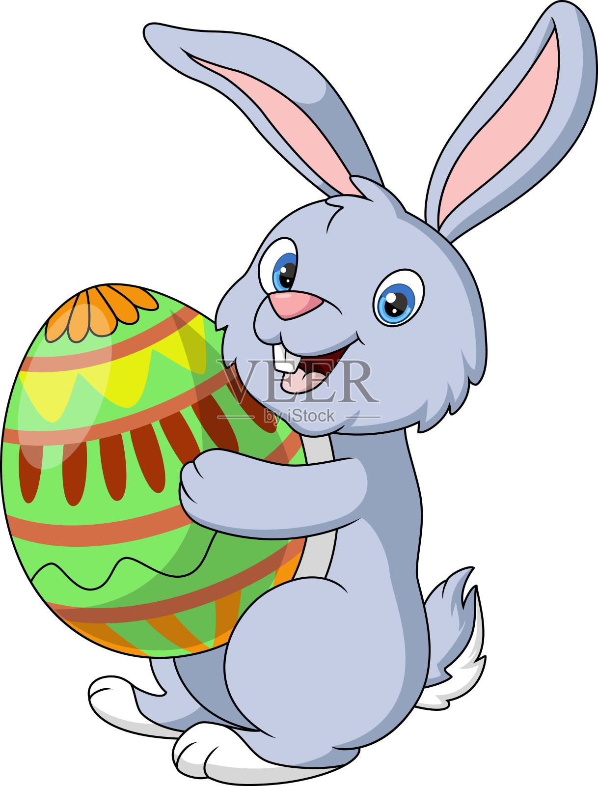 可爱的小兔子和复活节彩蛋插画图片素材