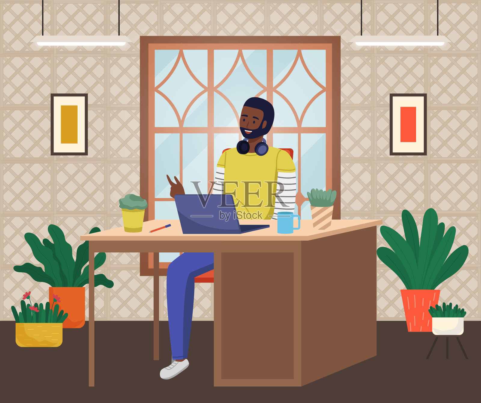 企业员工在他们的工作空间。同事。商人还是职员插画图片素材