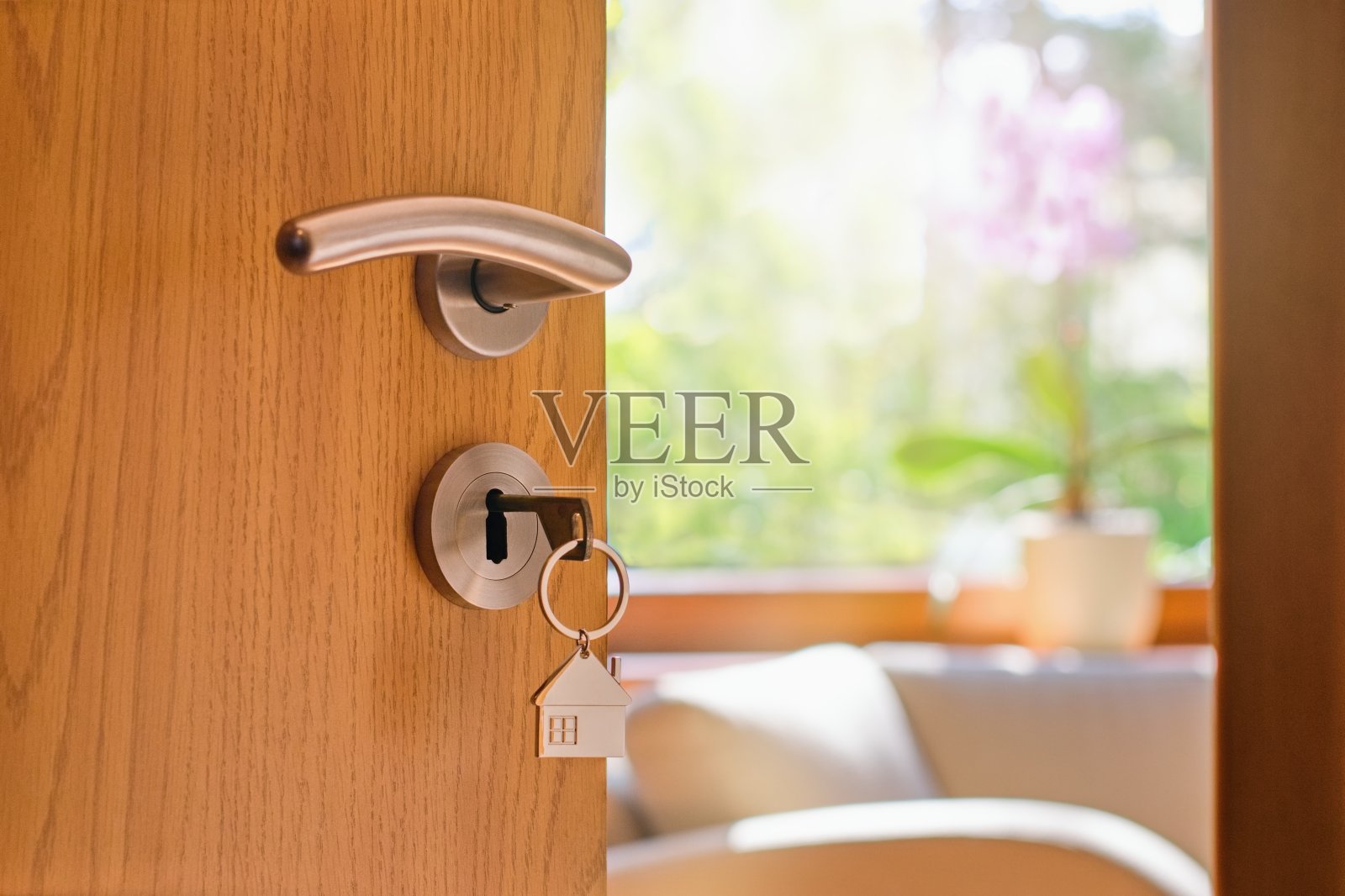 半打开的门进入现代舒适的家庭内部照片摄影图片