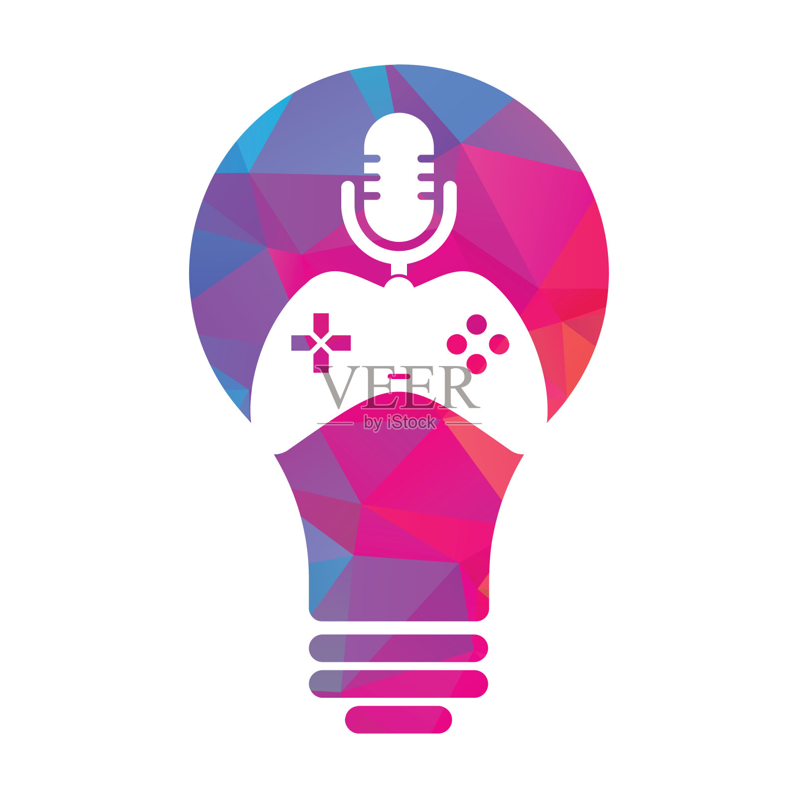 游戏播客和灯泡形状的概念标志设计。插画图片素材