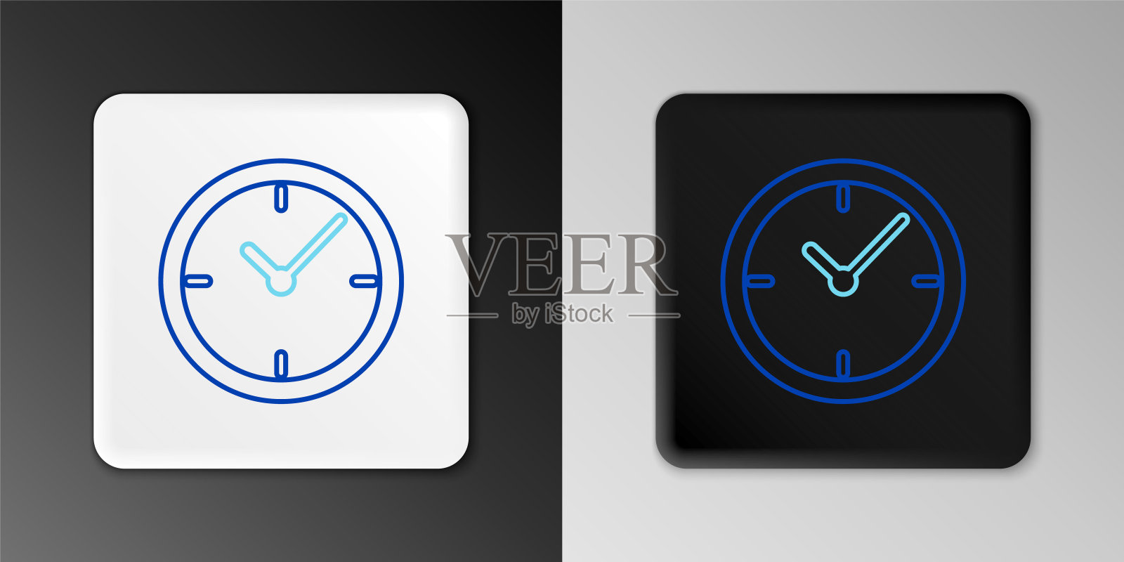 线时钟图标隔离在灰色背景。计时器标志。色彩缤纷的轮廓概念。向量图标素材