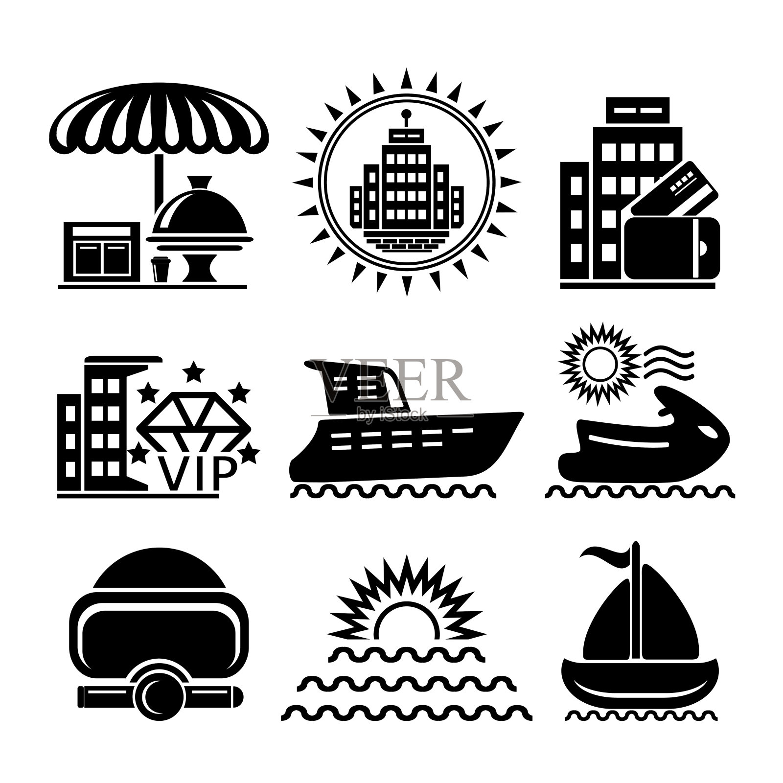 一组旅游和娱乐的矢量图标图标素材