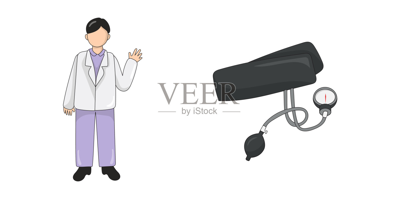 可爱的男医生角色和血压计插图插画图片素材