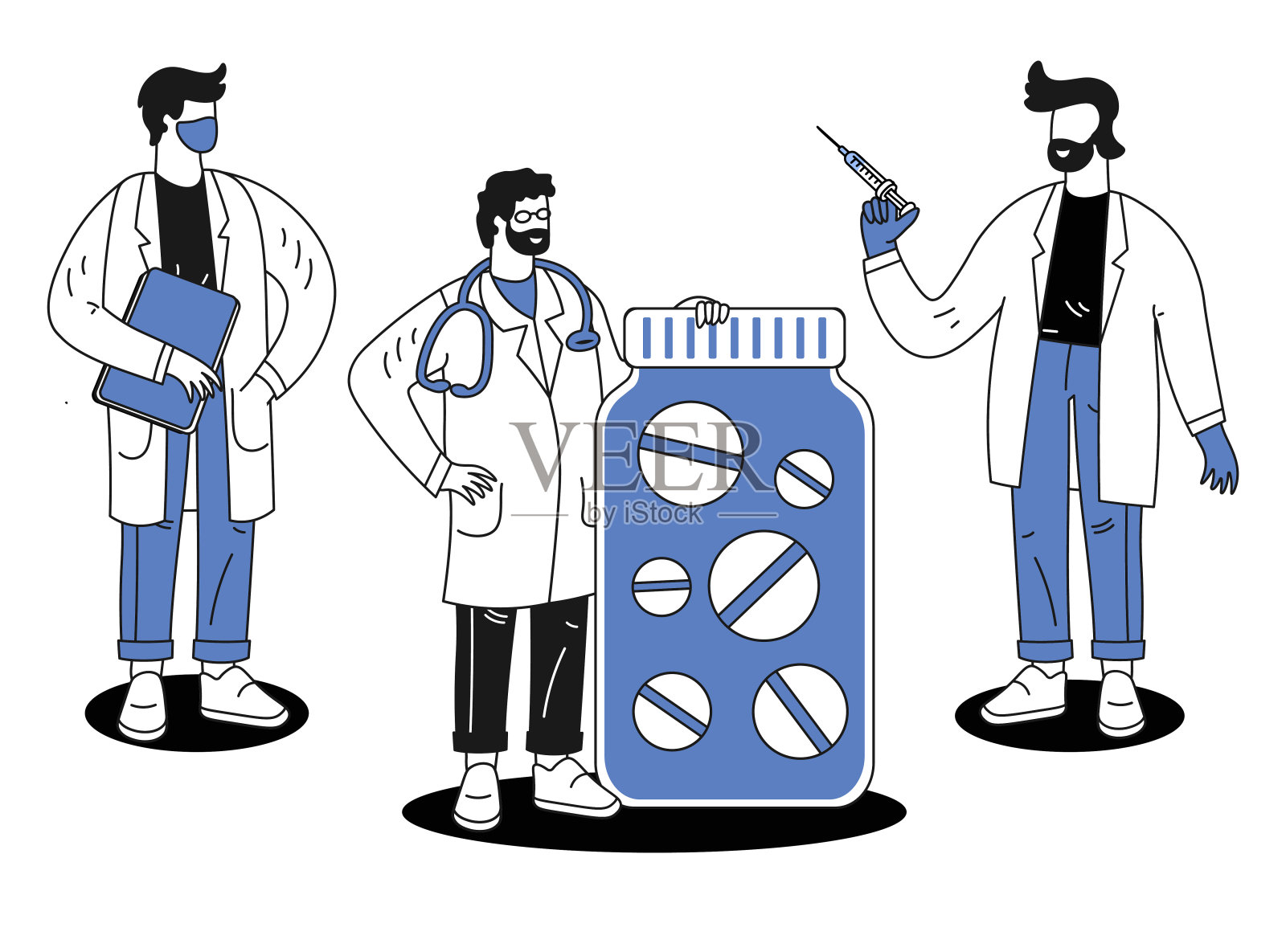 医务人员团队医生用药片医生用注射器插画图片素材