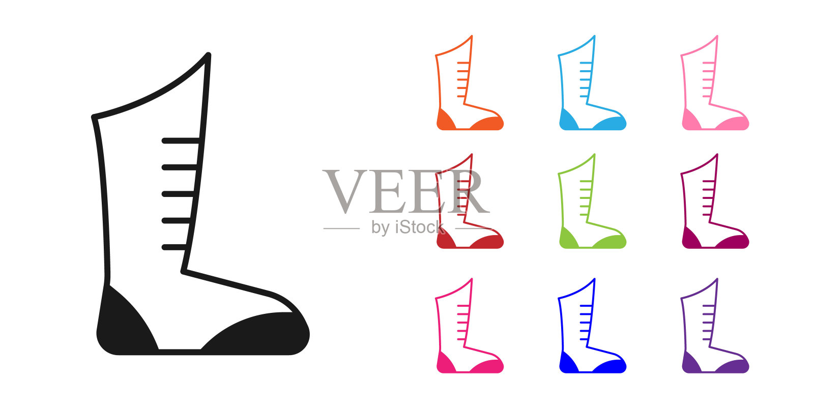 黑色运动拳击鞋图标孤立的白色背景。摔跤鞋。设置图标彩色。向量插画图片素材