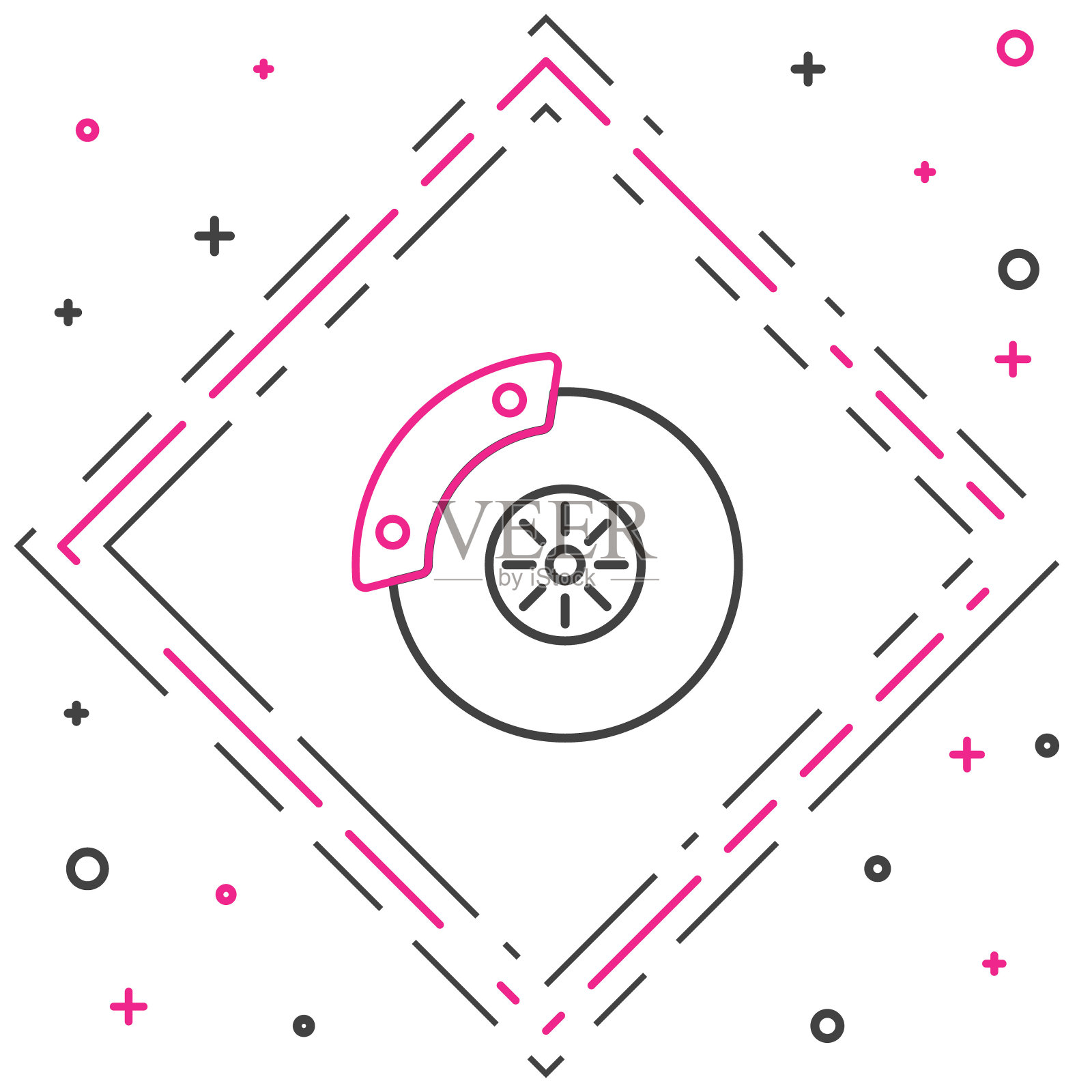 线汽车制动盘与卡钳图标隔离在白色背景。色彩缤纷的轮廓概念。向量插画图片素材