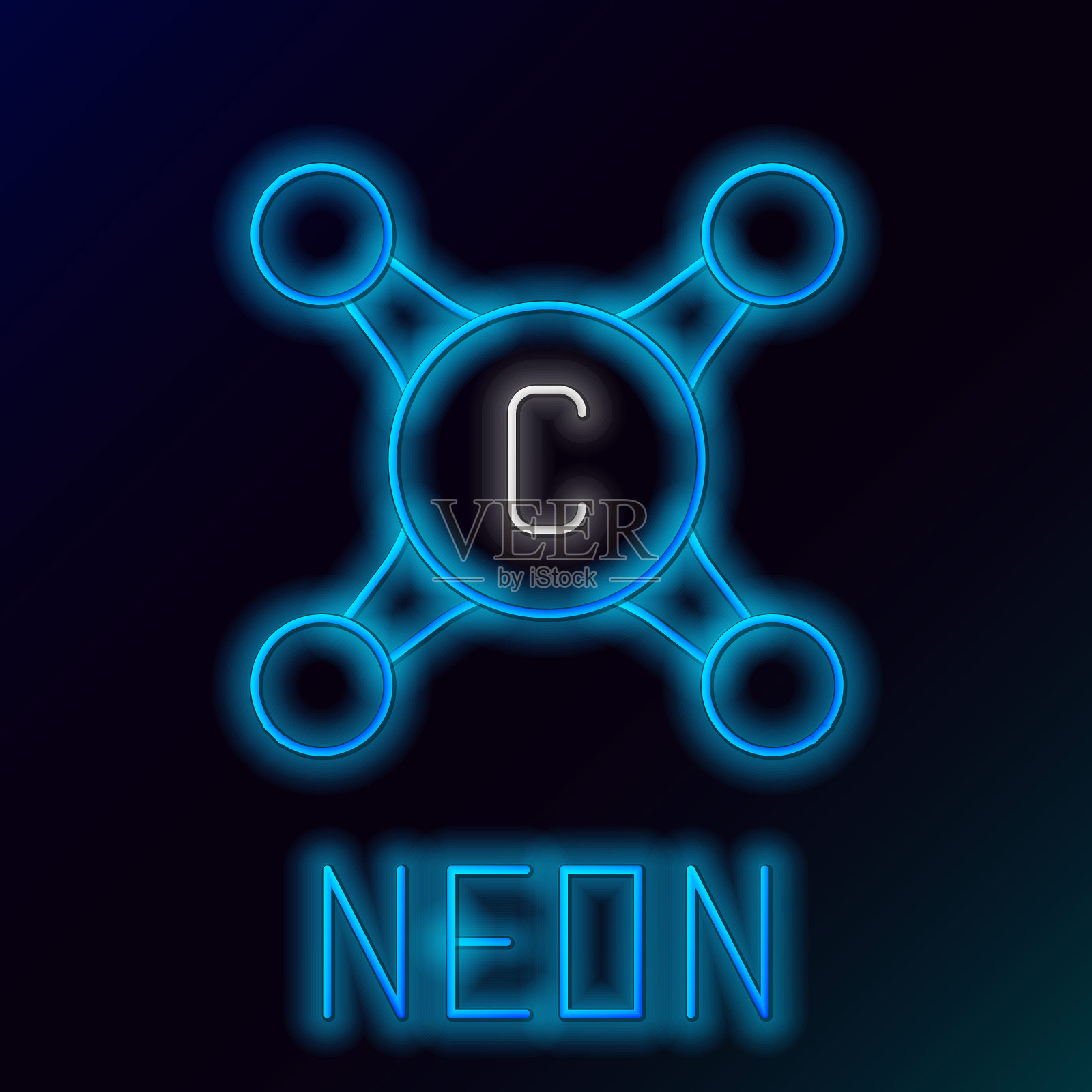 发光的霓虹灯线自来水图标孤立的黑色背景。色彩缤纷的轮廓概念。向量插画图片素材