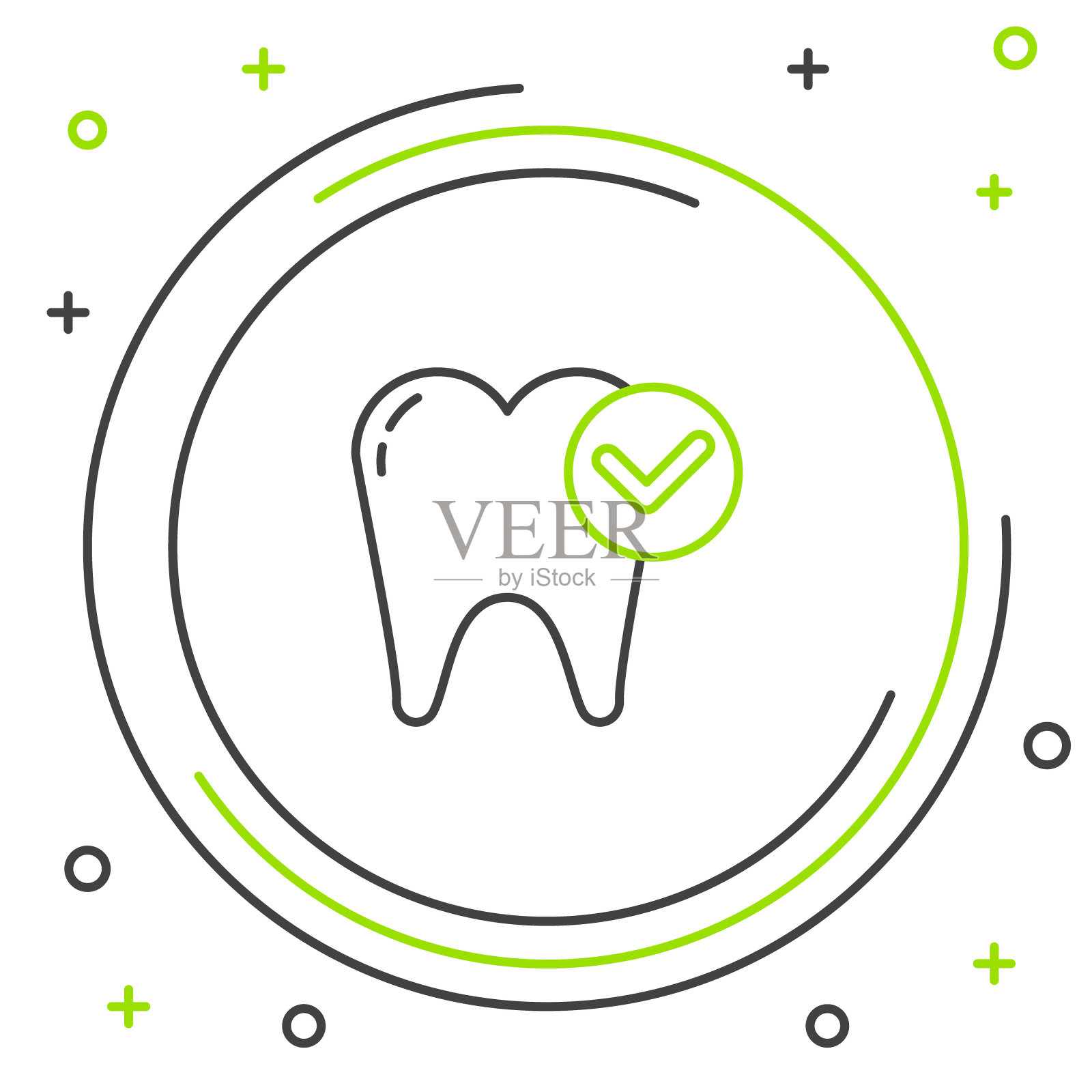 线牙齿美白概念图标孤立的白色背景。牙科诊所或牙科医疗中心的牙齿符号。色彩缤纷的轮廓概念。向量插画图片素材