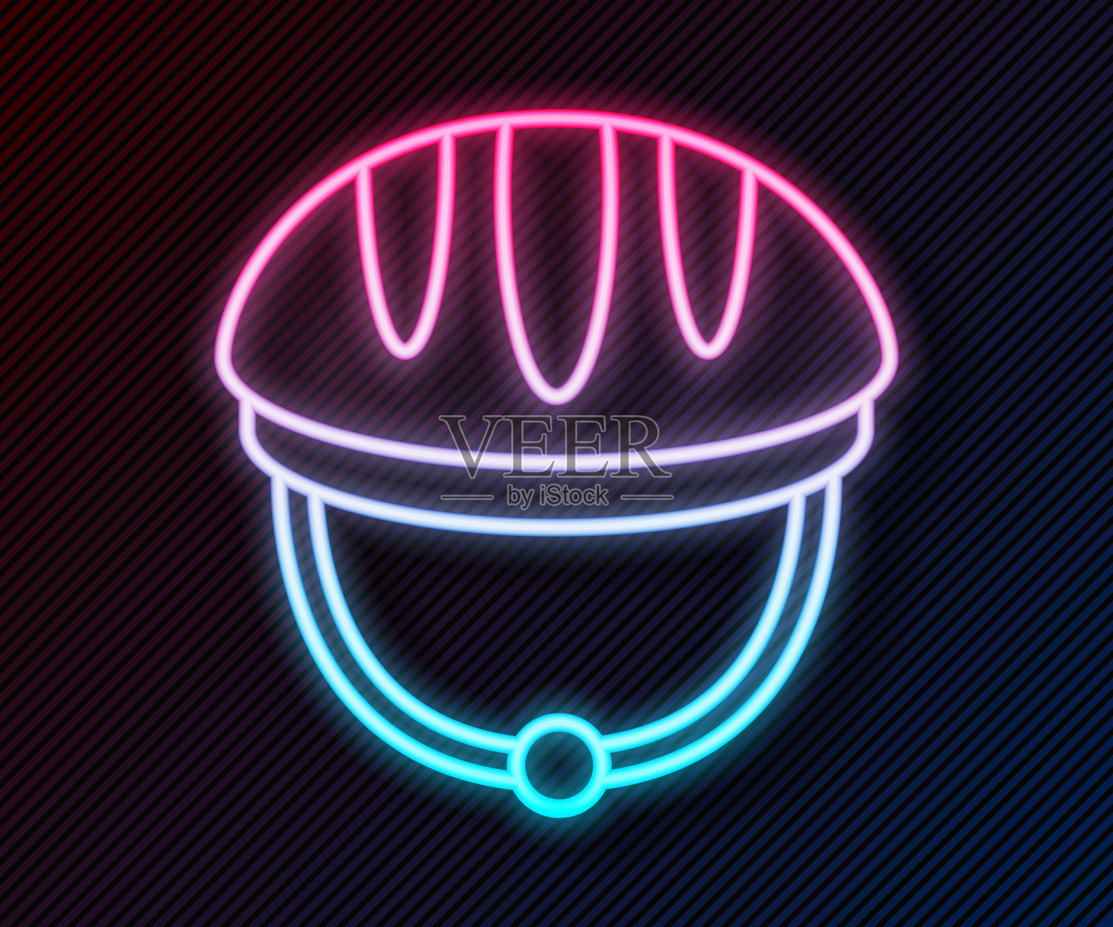 发光的霓虹灯线自行车头盔图标孤立的黑色背景。极限运动。运动设备。向量插画图片素材