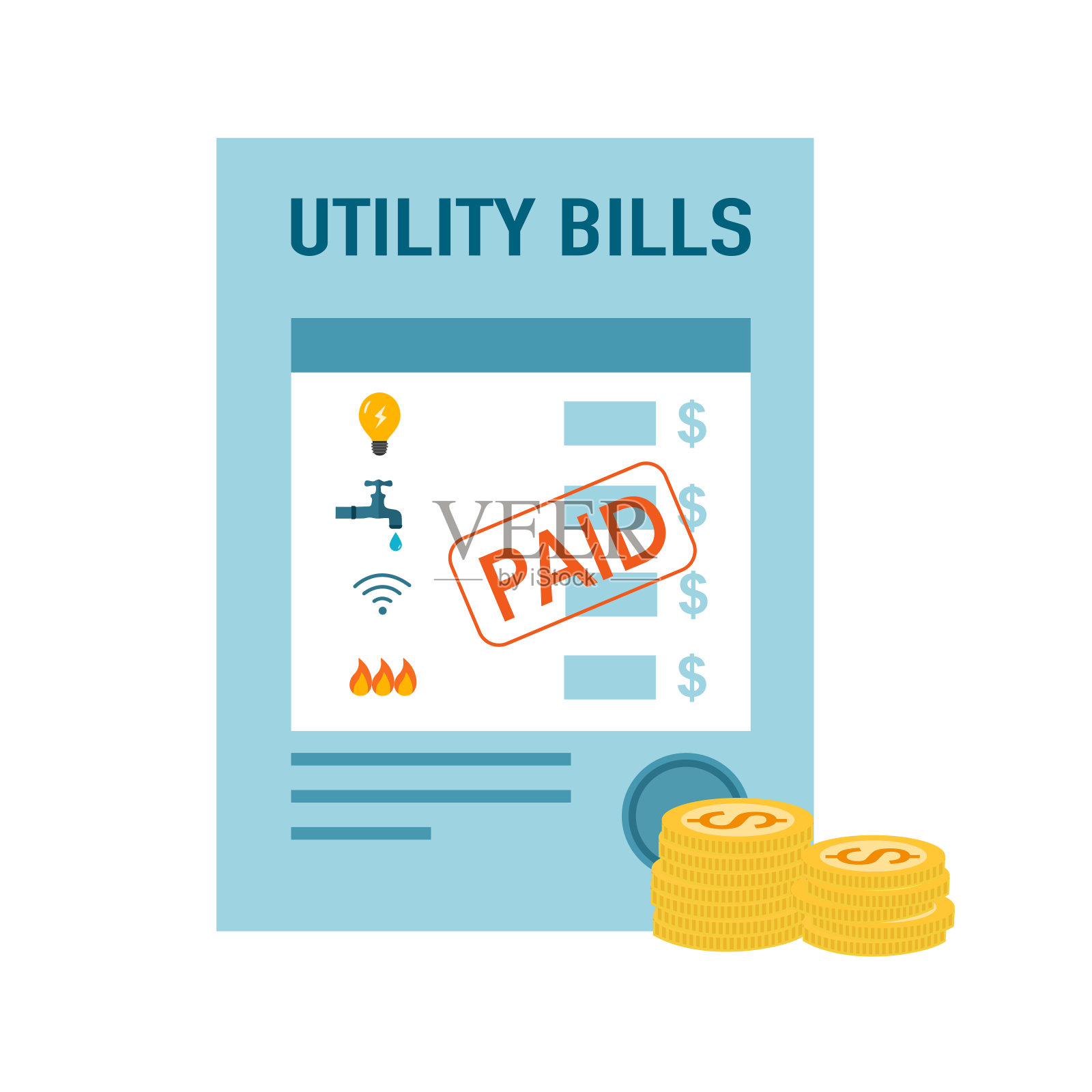 公用事业账单发票支付在平面设计上的白色背景。插画图片素材