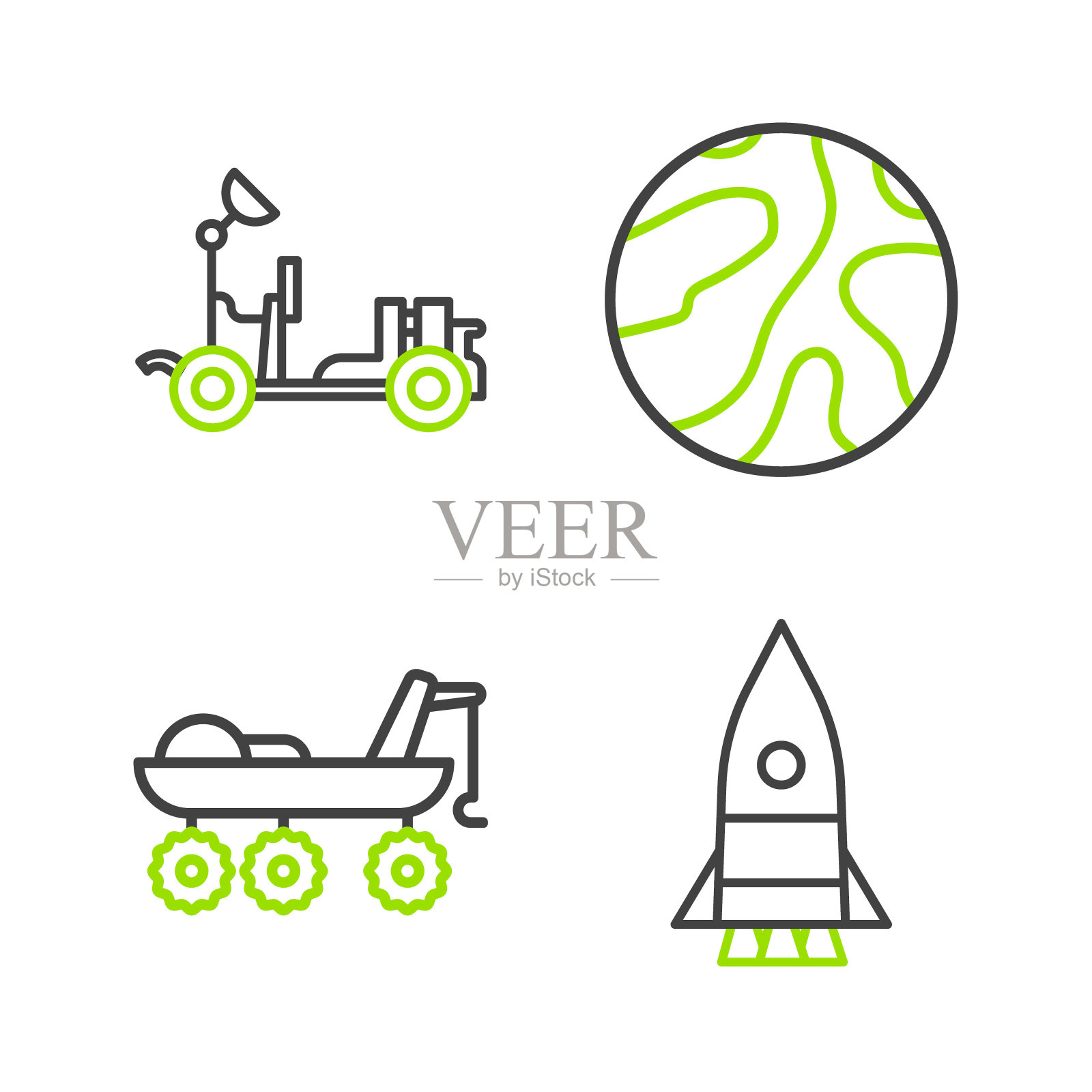 火箭飞船，火星探测器，陨星和图标。向量插画图片素材