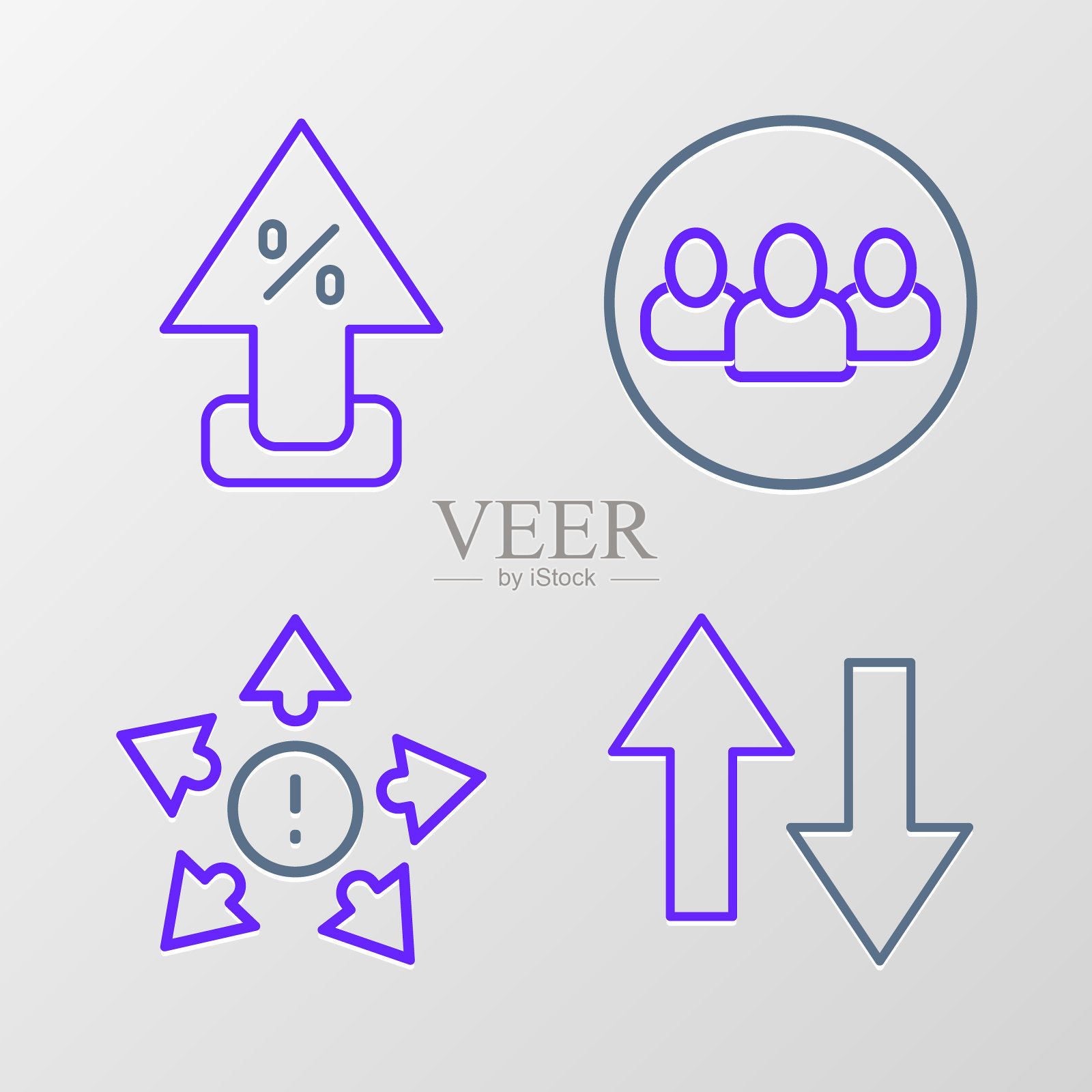 设置线箭头，多种方式方向箭头，项目团队基础和百分比图标。向量图标素材