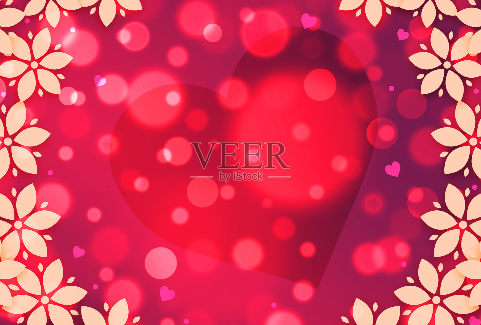 抽象的花朵和散景设计背景与文本的复制空间。现代空白空间色彩鲜艳，爱横幅设计用心插画图片素材