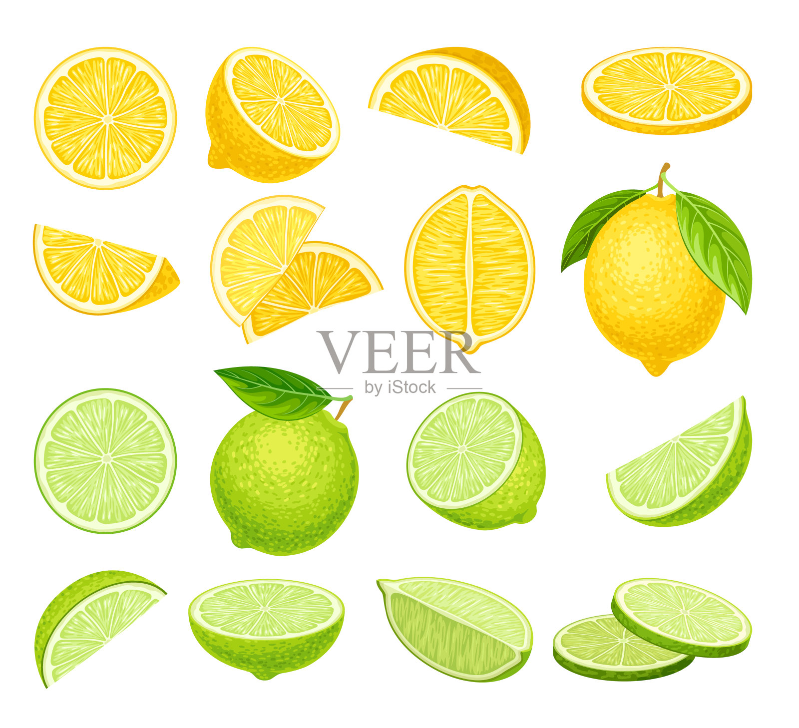 柠檬和酸橙凝固插画图片素材