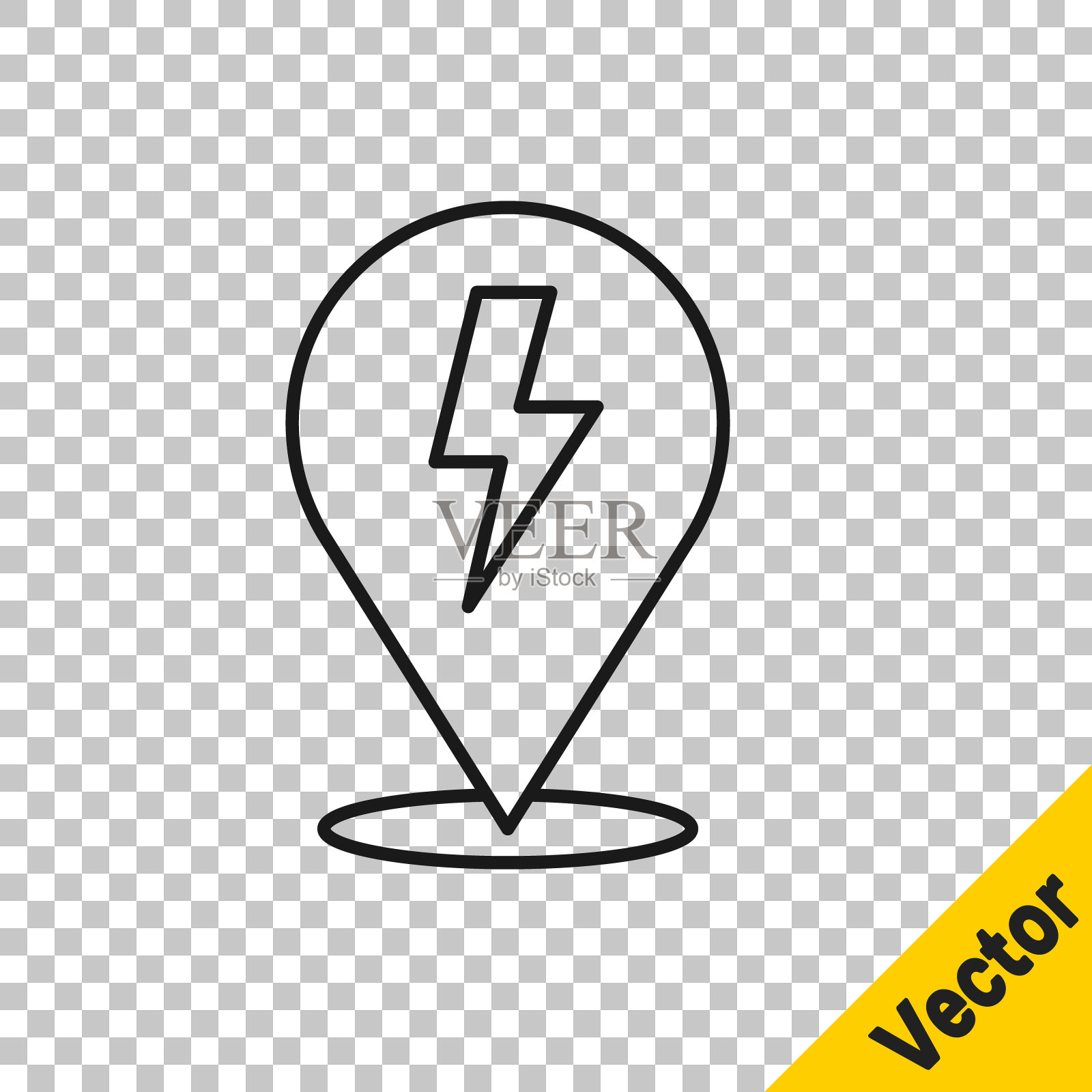 黑线闪电图标隔离在透明的背景。Flash的迹象。充电闪光图标。雷击。照明罢工。向量插画图片素材