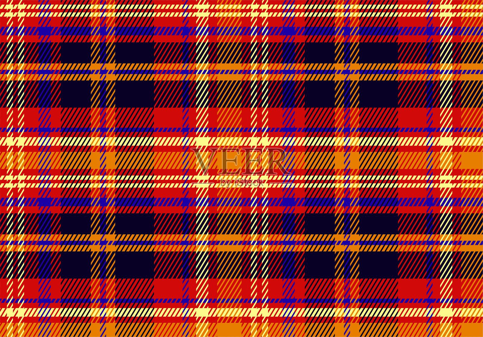 格纹几何无缝设计。织物纺织格子布斯图尔特苏格兰花呢花呢羽绒被瓦。背景苏格兰方格呢羊毛围巾条纹和复古的斯图尔特纺织品风格。 texturecloth。插画图片素材