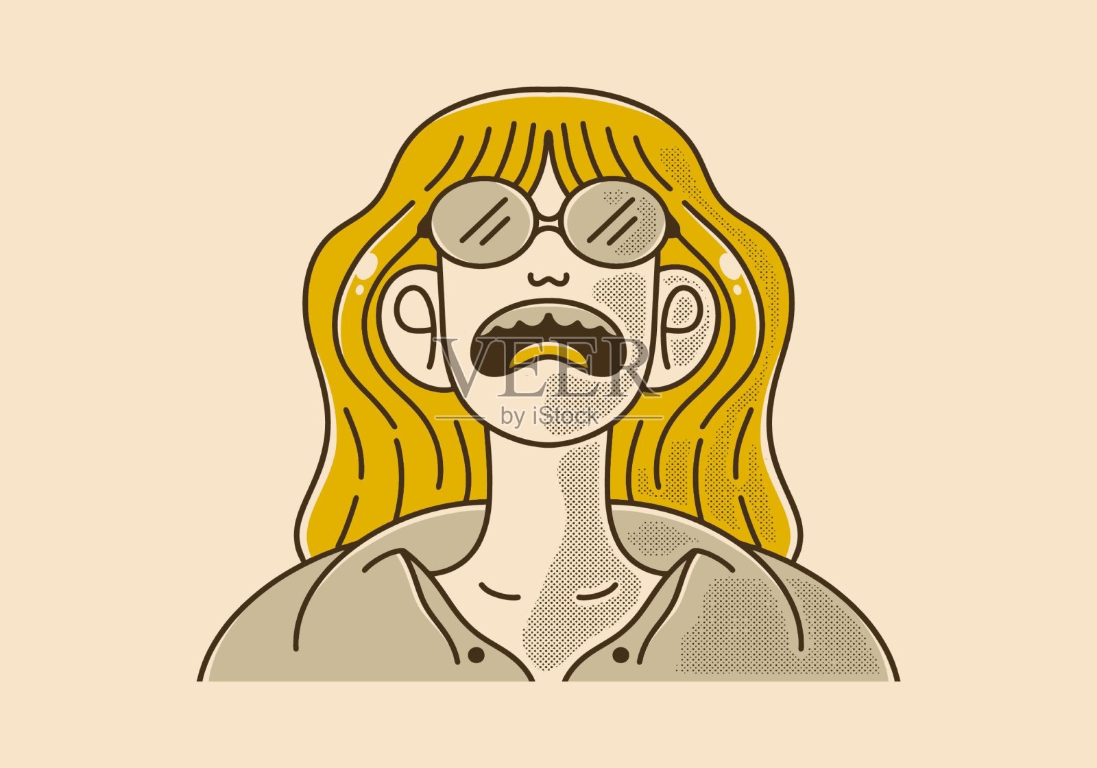 哭泣的女孩的复古插图人物设计插画图片素材