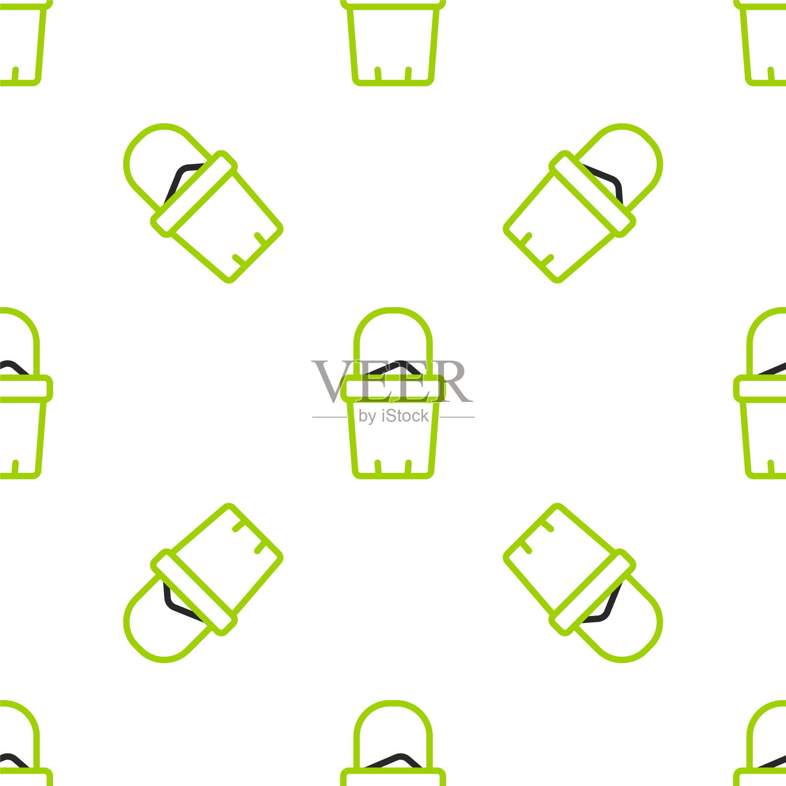 线沙在桶图标隔离无缝图案白色背景。塑料儿童玩具。夏天图标。向量插画图片素材