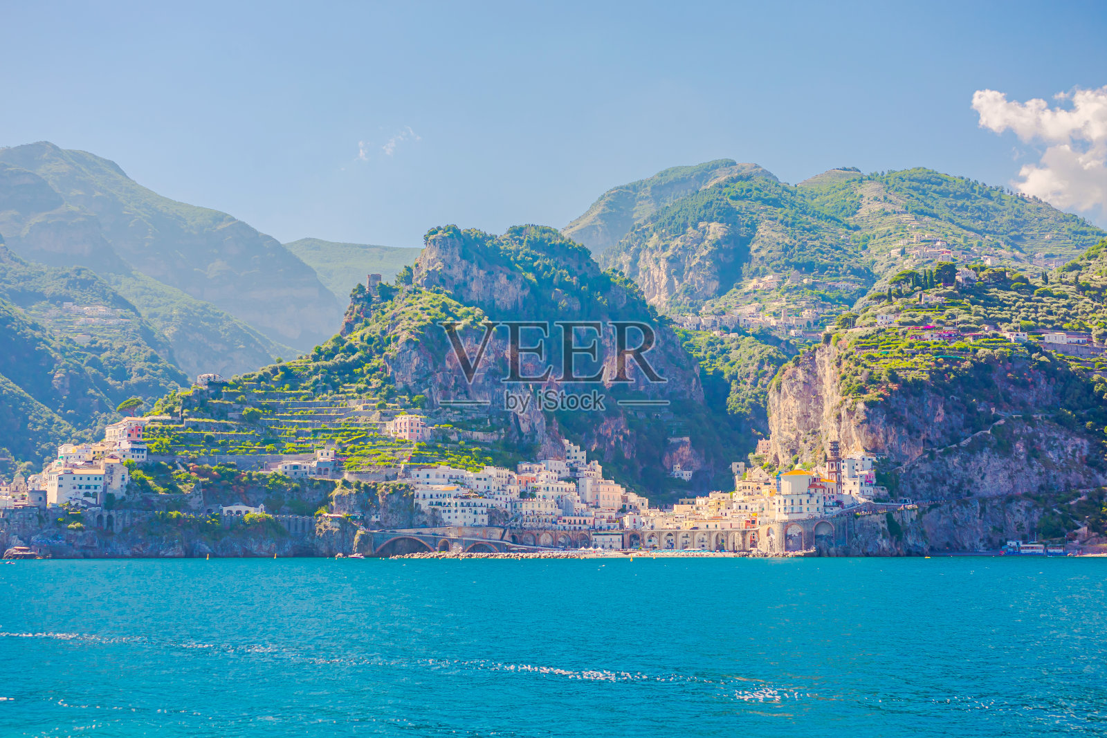 阿玛海岸。意大利。意大利文化。第勒尼安海。夏天照片摄影图片