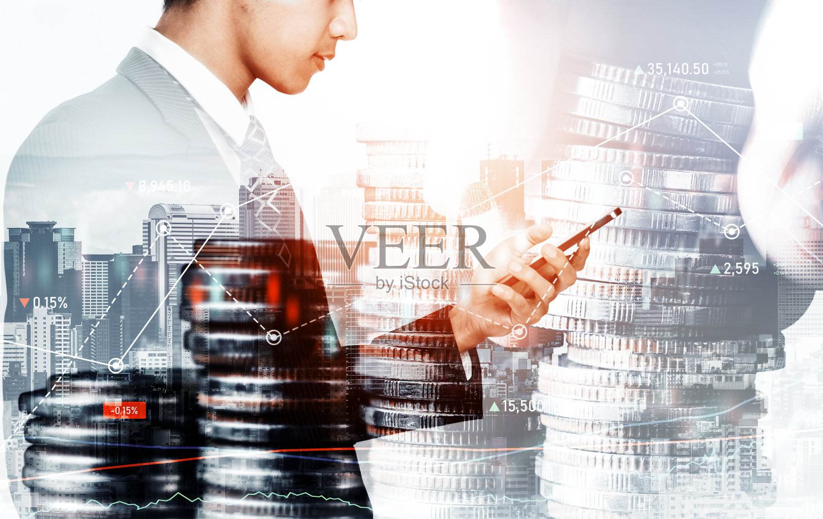 商人与数字金融业务图表的感知技术照片摄影图片