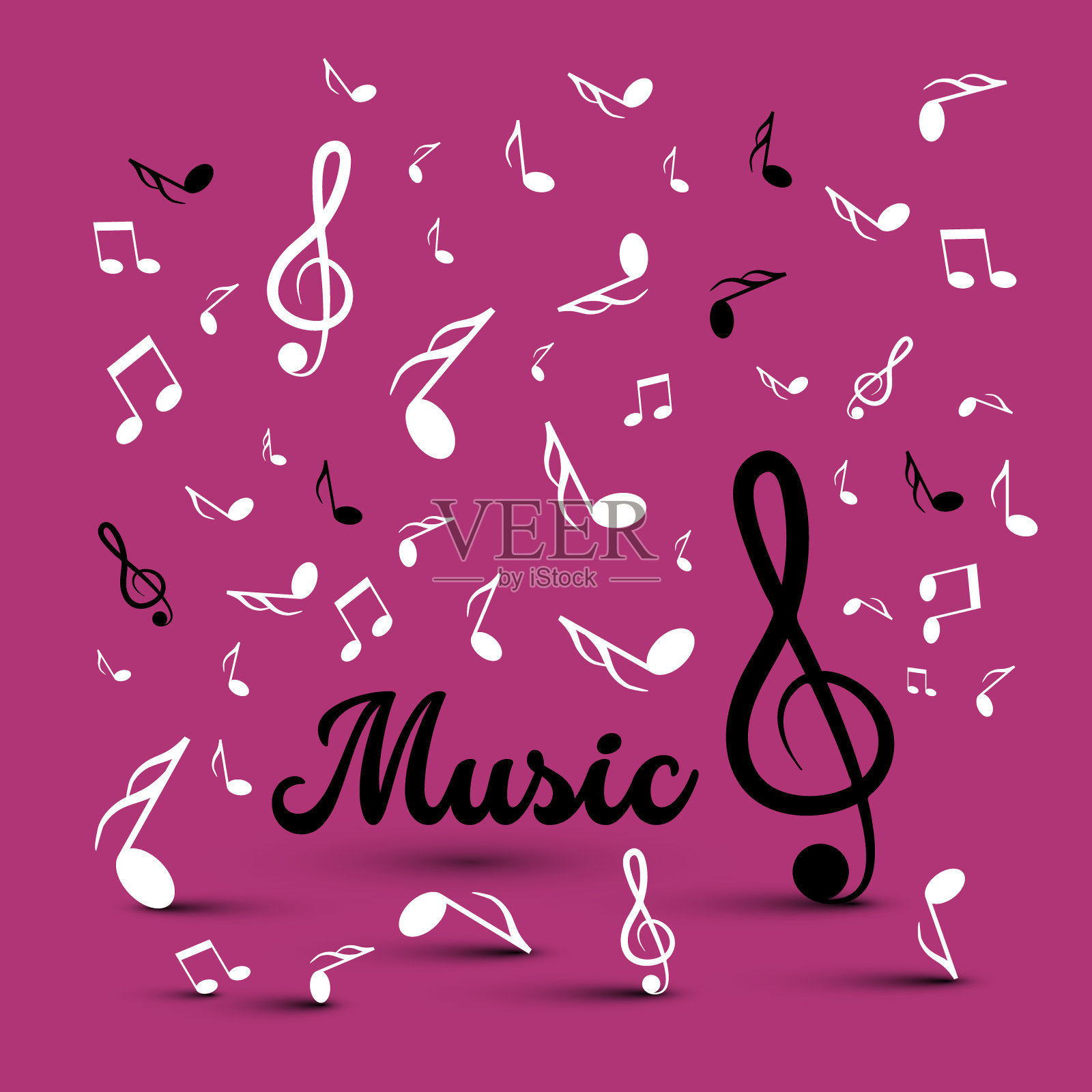 创意音乐设计与音符在紫色的背景插画图片素材
