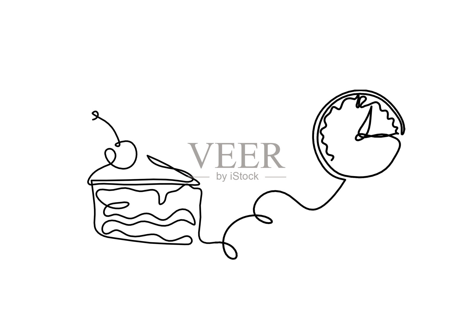 抽象和平的蛋糕和钟作为连续的线条绘制插画图片素材