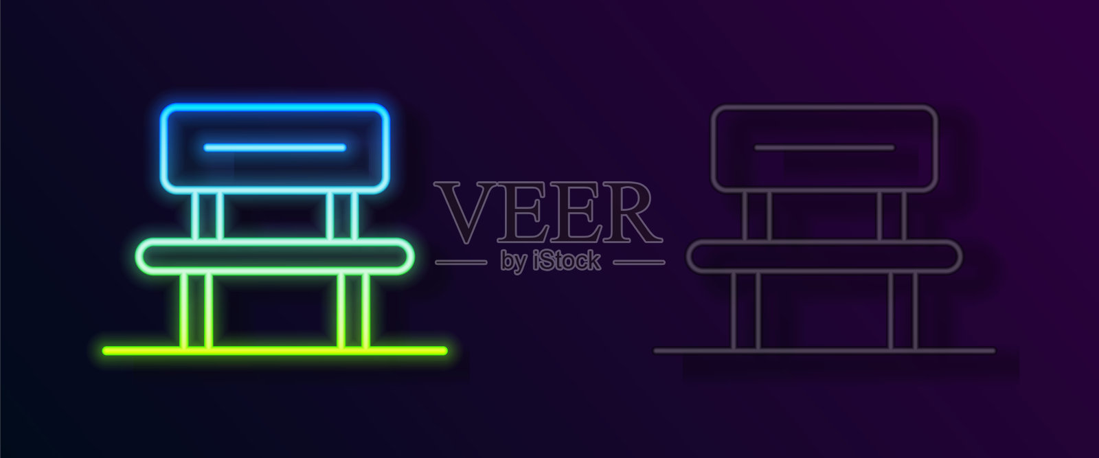 发光的霓虹线候车厅图标孤立的黑色背景。向量插画图片素材