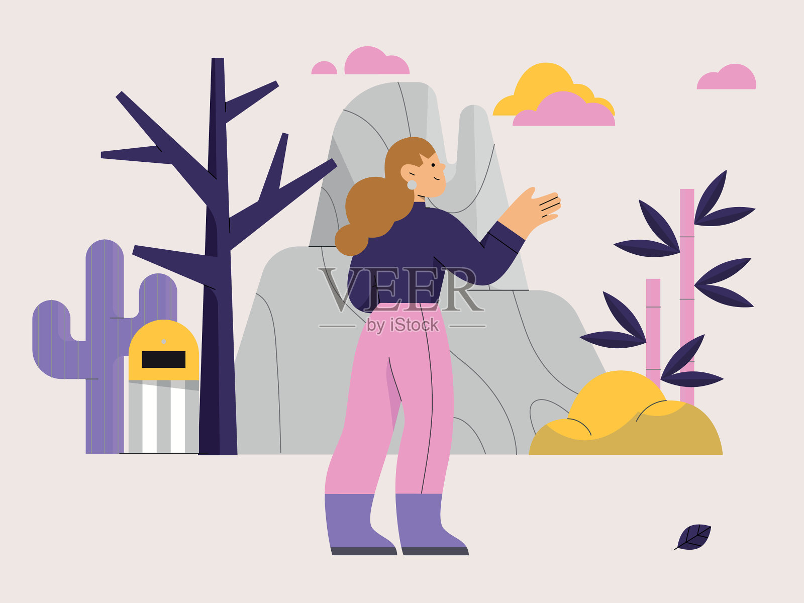 穿过拥挤旅游景点的女人插画图片素材