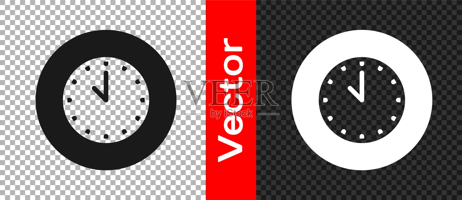 黑色时钟图标隔离在透明的背景。时间的象征。向量插画图片素材