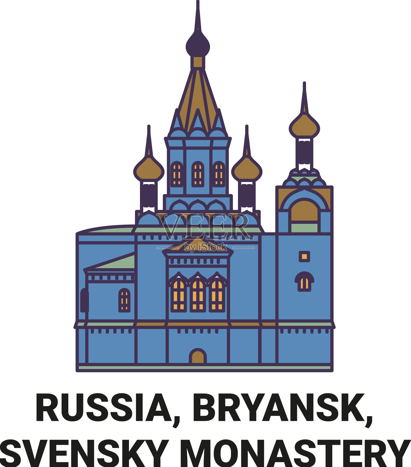 俄罗斯布良斯克修道院旅游地标插画图片素材