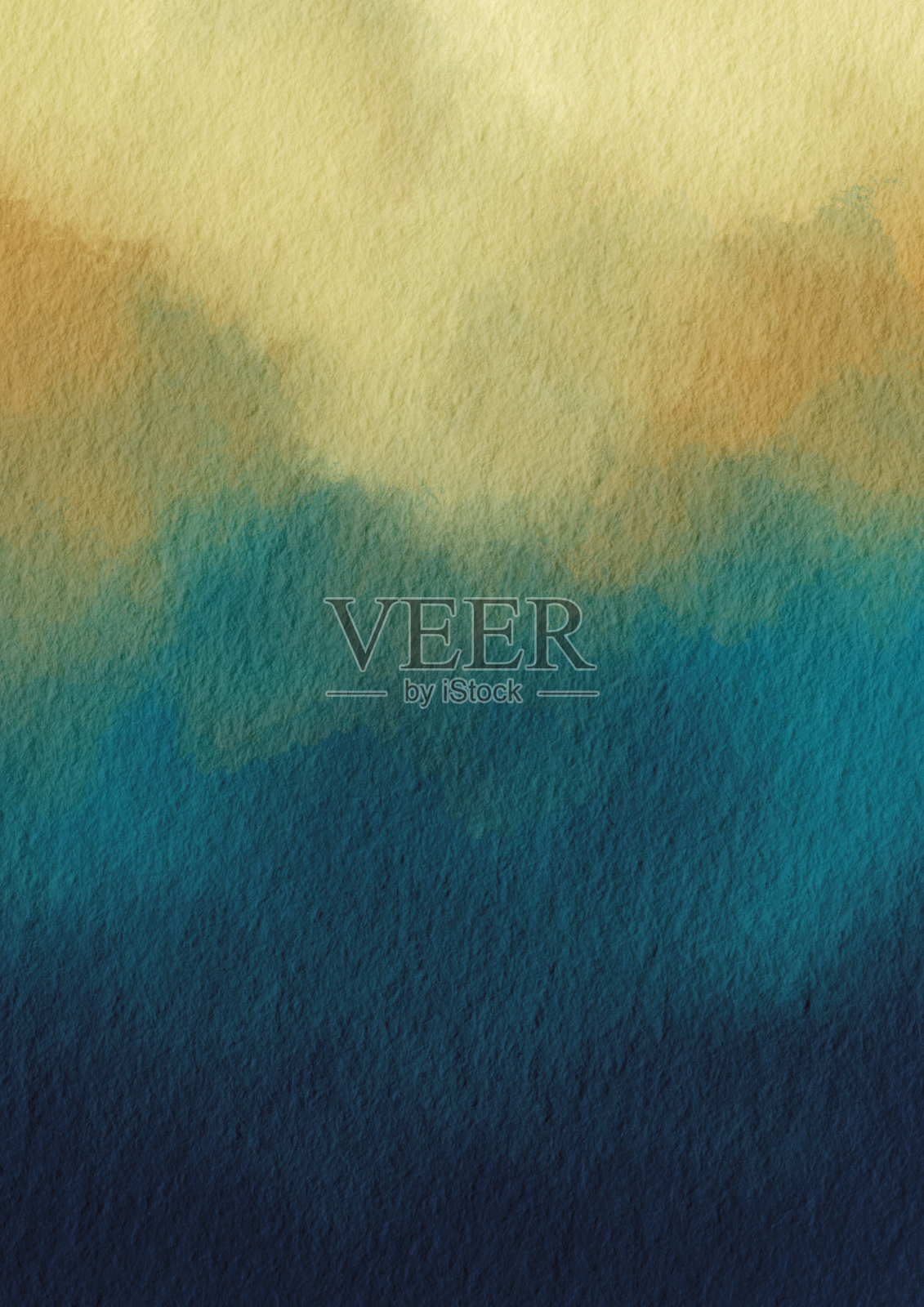 海洋蓝色和黄色水彩背景装饰热带森林和暑假的概念。插画图片素材