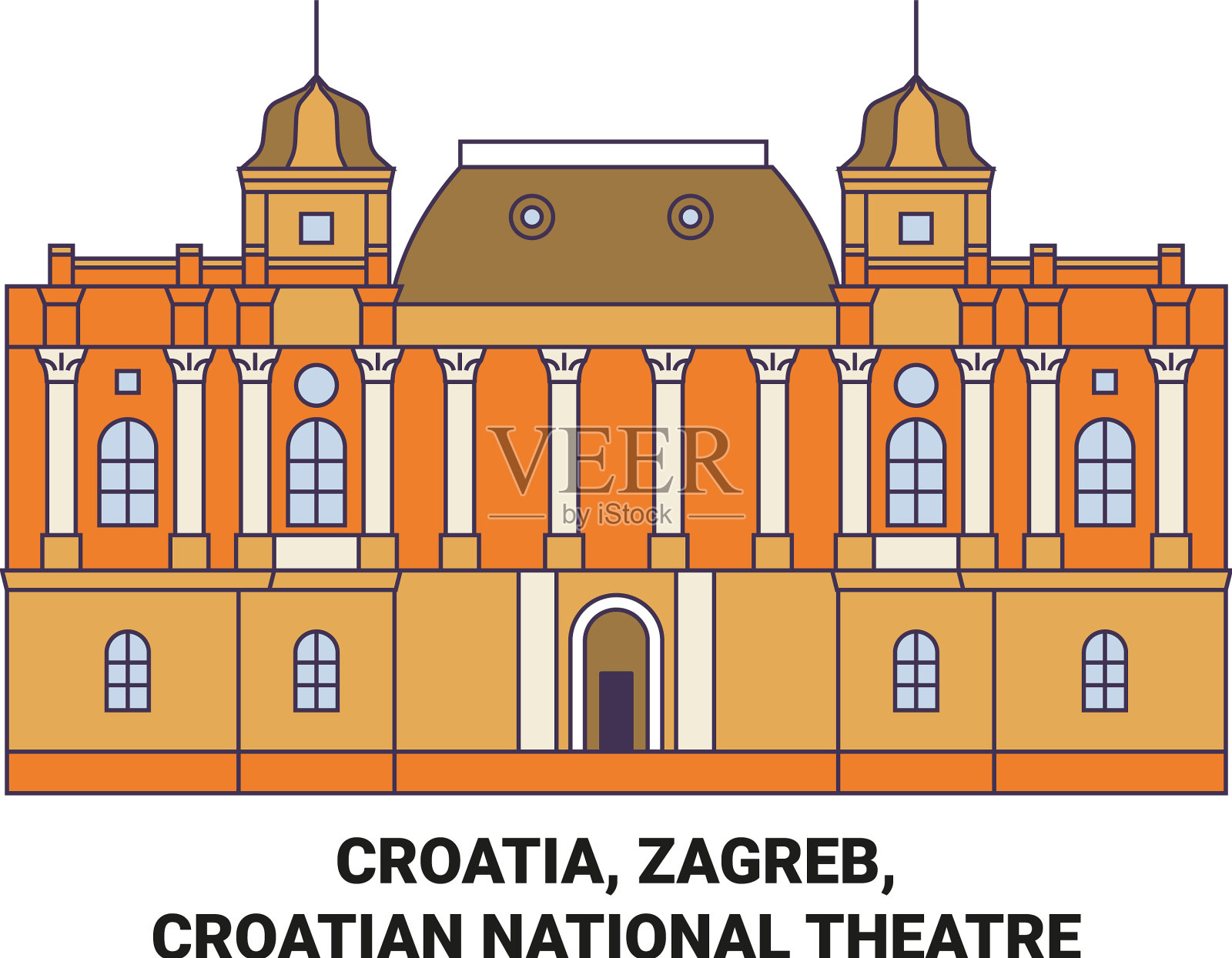 克罗地亚萨格勒布克罗地亚国家剧院旅行插画图片素材